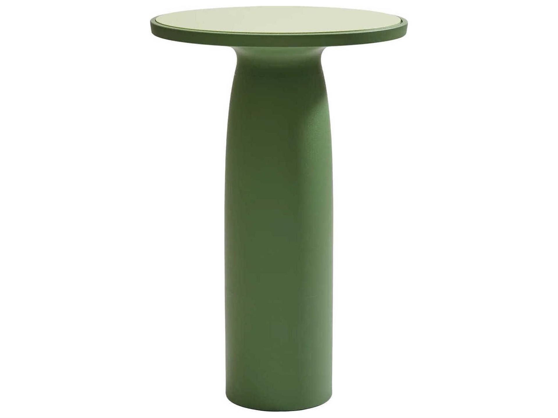 Qeeboo Toto Recycled Plastic Round Bar Table in Balsam Green with Durat Top