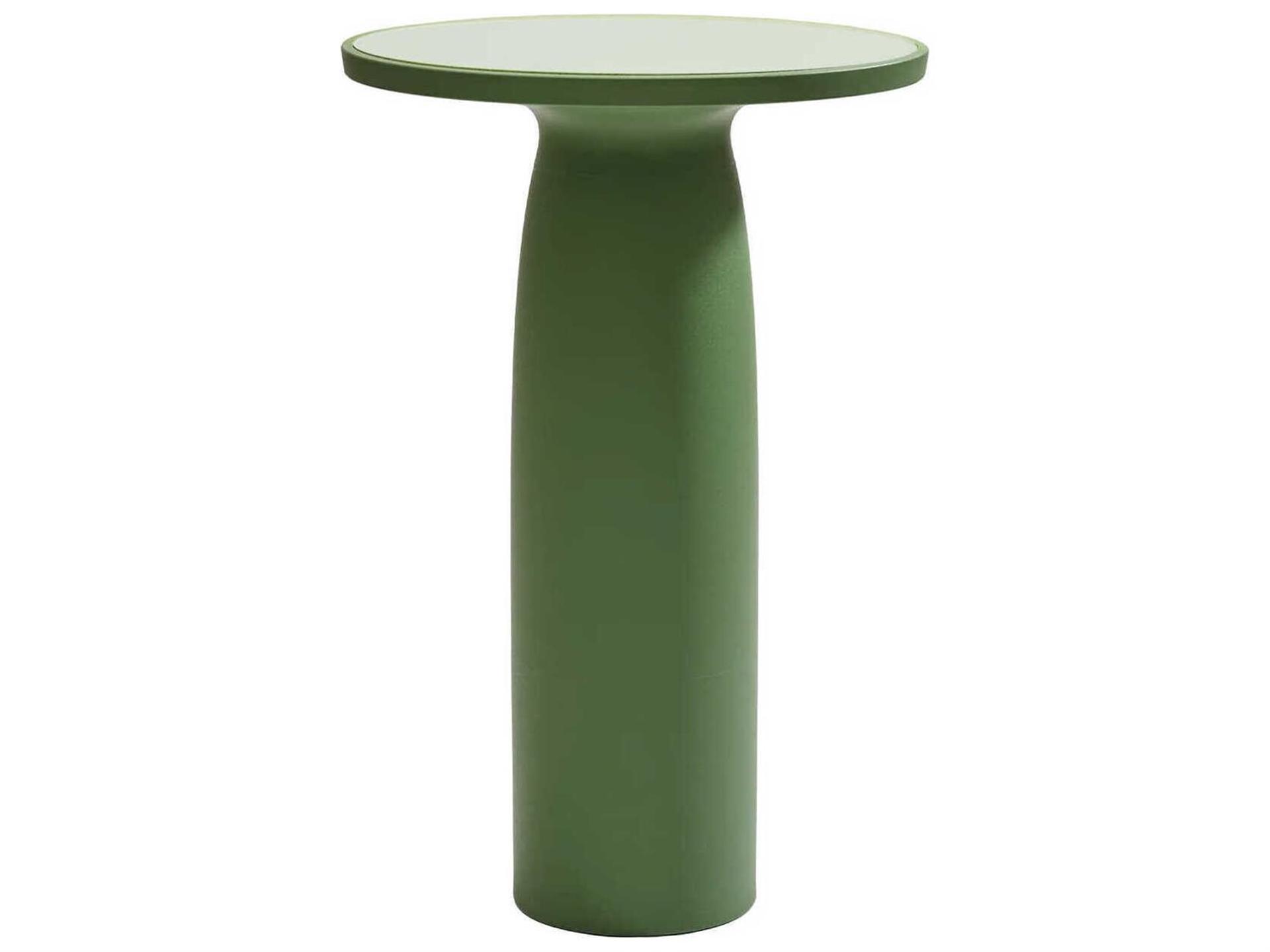 Toto Round Bar Table in Balsam Green Recycled Plastic with Glass Top