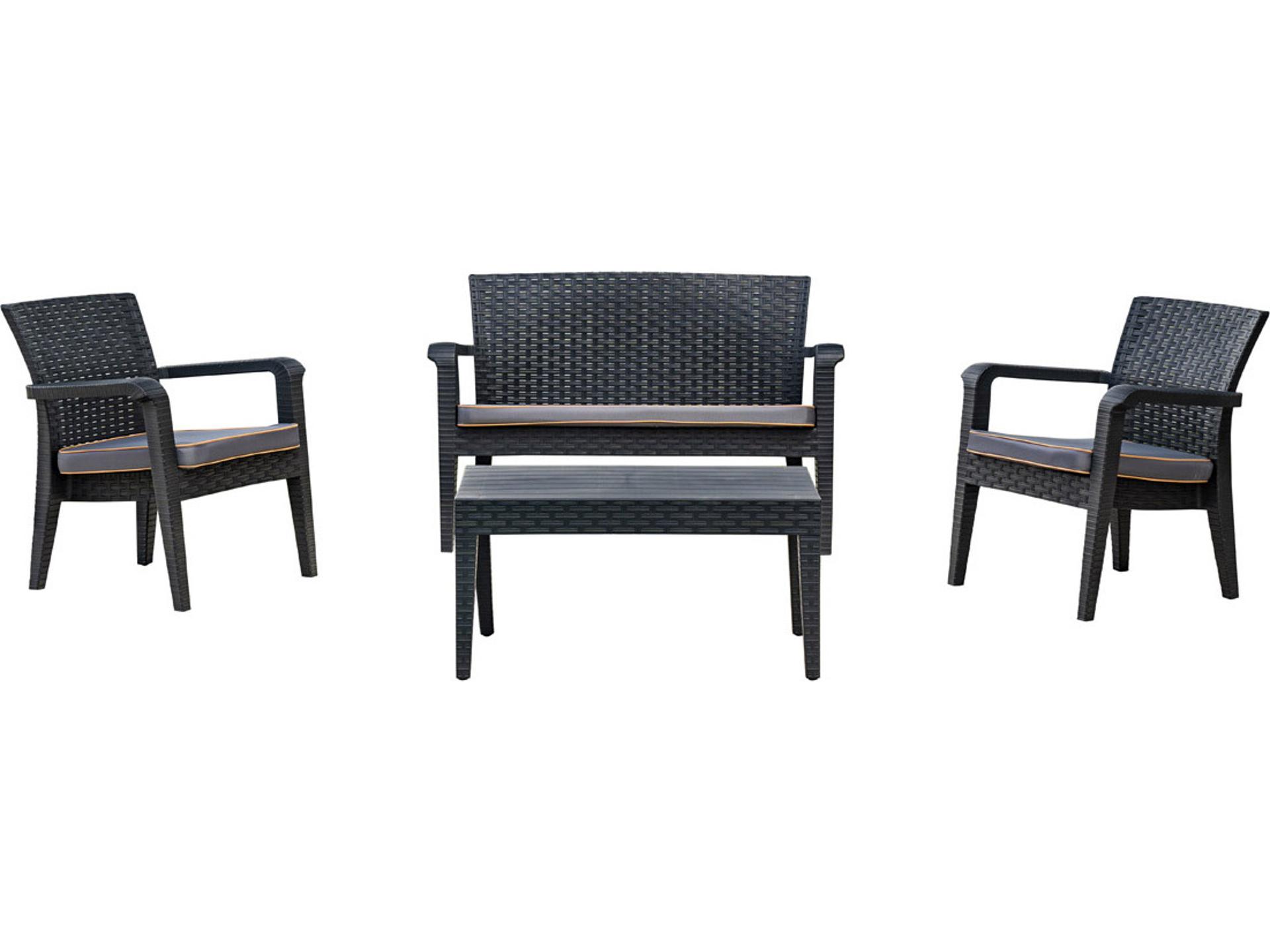 Rainbow Outdoor Alaska Resin Wicker Anthracite 4 Piece Lounge Set with Cushions Anthracite