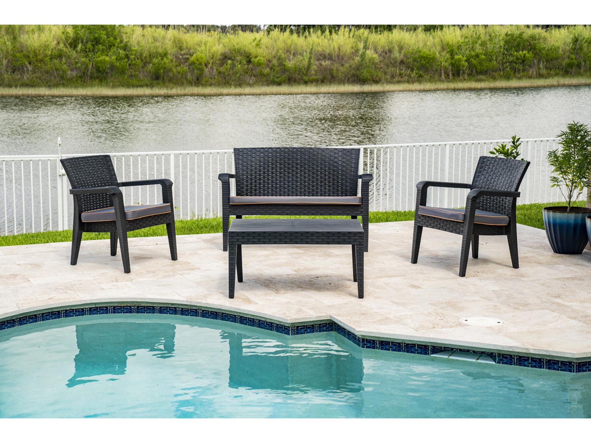 Rainbow Outdoor Alaska Resin Wicker Anthracite 4 Piece Lounge Set with Cushions Anthracite