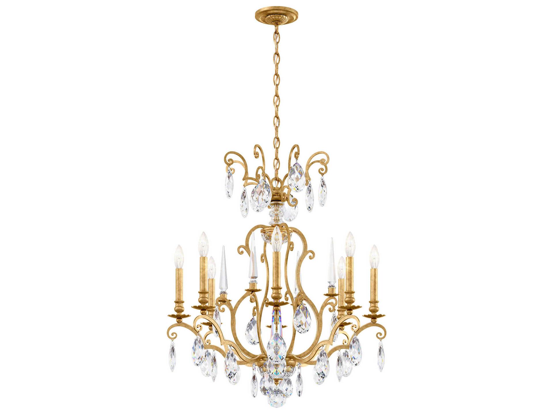 Renaissance Nouveau 8-Light Heirloom Gold Crystal Candelabra Chandelier