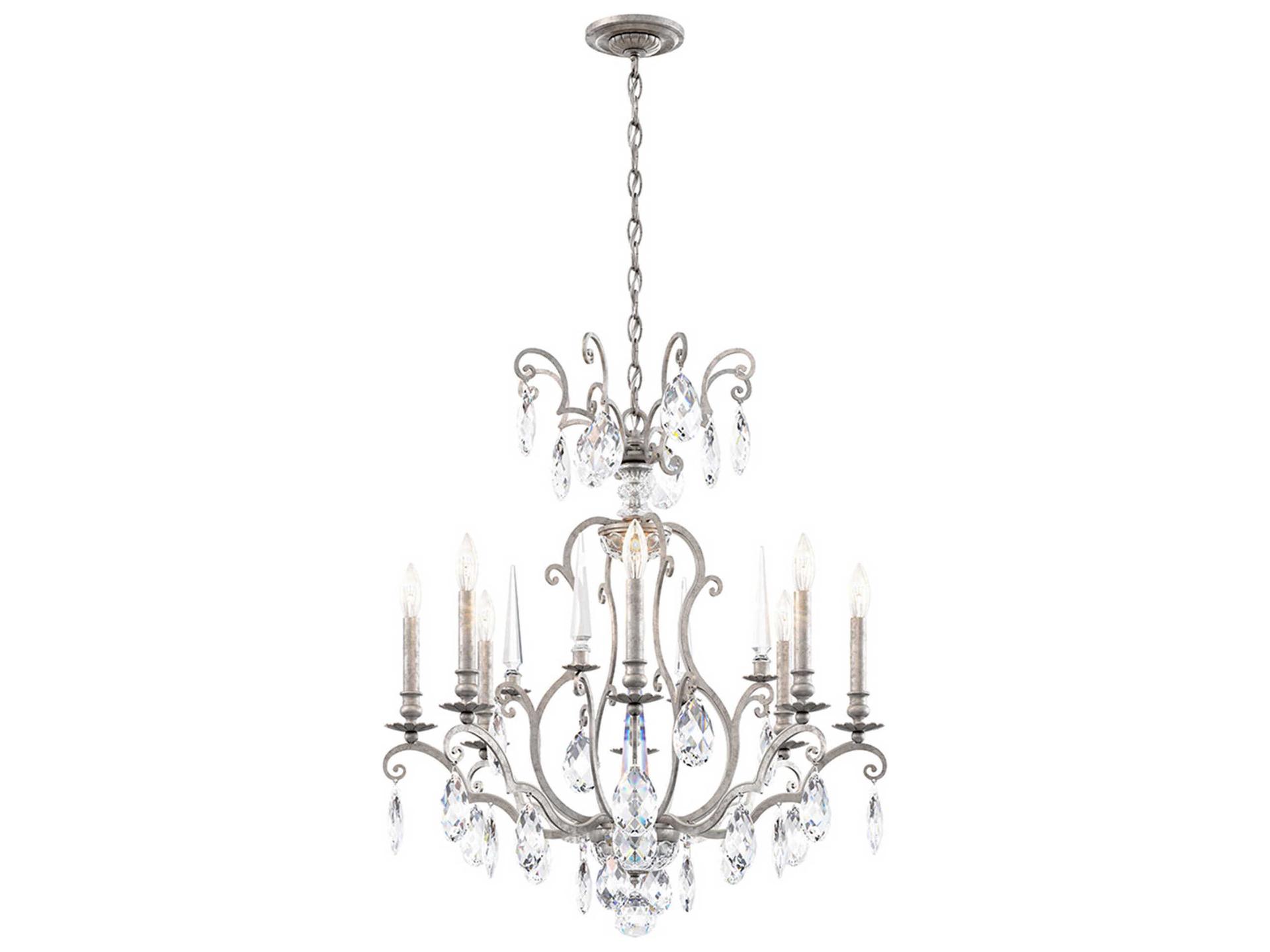 Renaissance Nouveau 8-Light Antique Silver Crystal Candelabra Chandelier