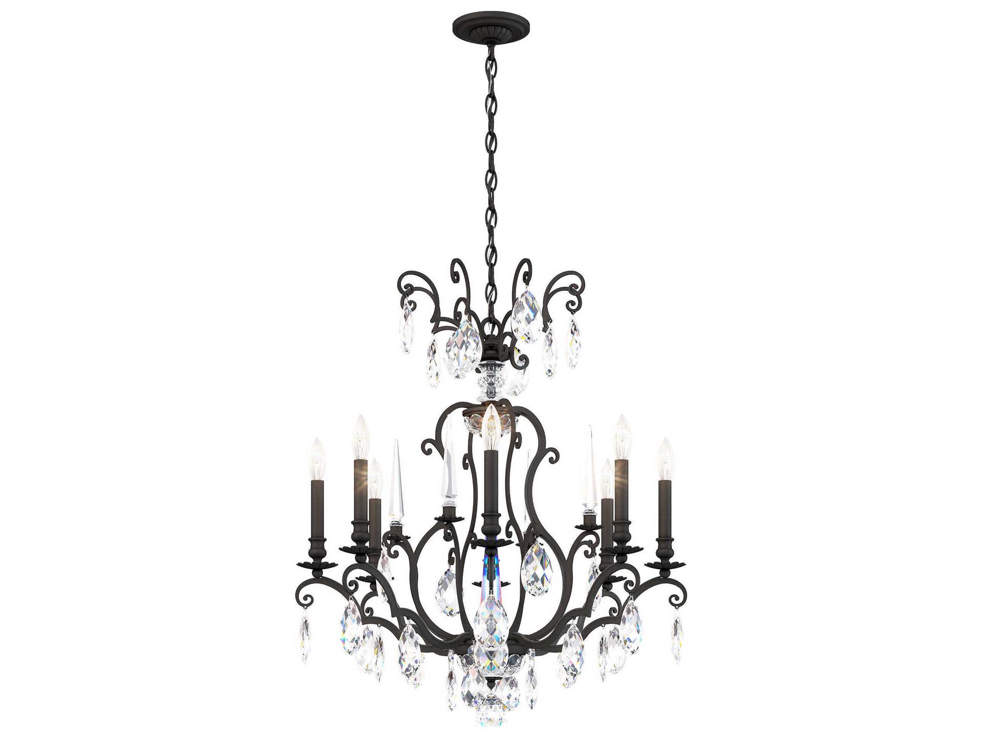 Renaissance Nouveau 8-Light Black Crystal Candelabra Chandelier