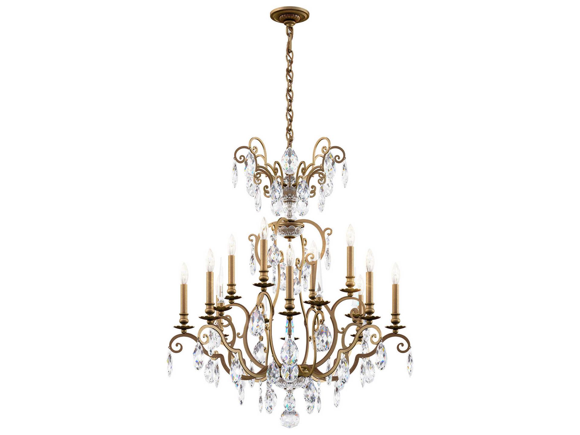Renaissance Nouveau 12-Light Etruscan Gold Crystal Chandelier