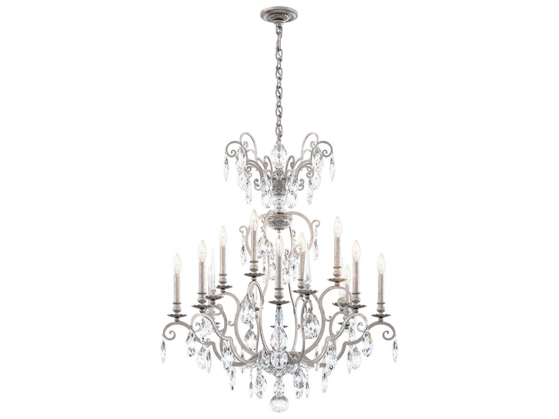 Renaissance Nouveau 12-Light Candelabra Chandelier in Antique Silver with Heritage Crystal