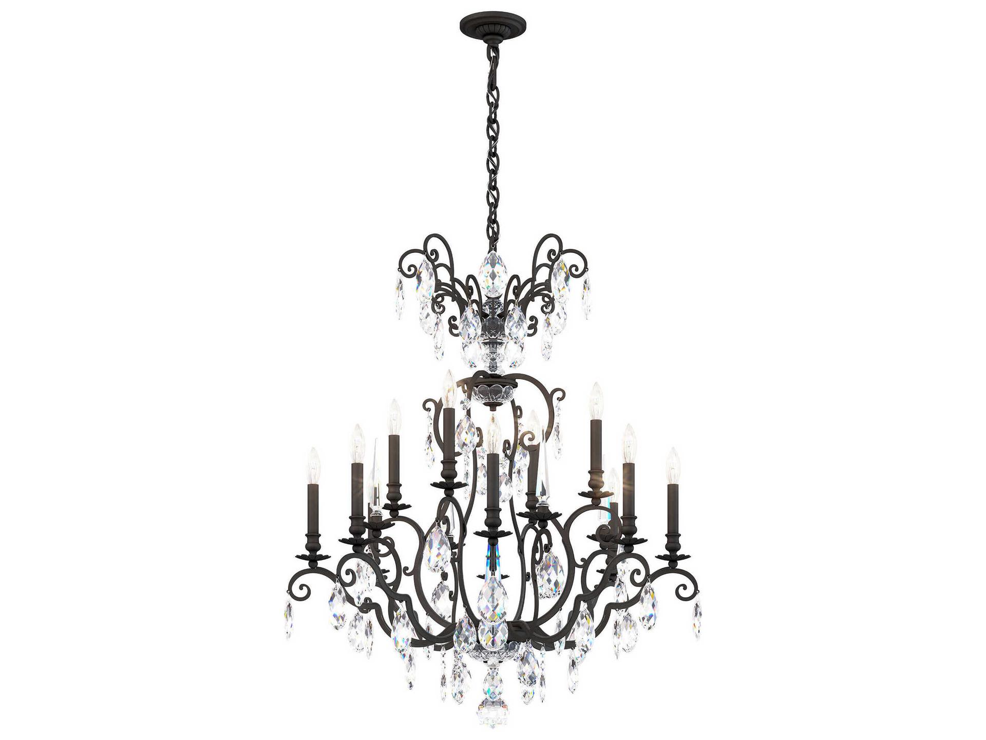 Renaissance Nouveau 12-Light Black Crystal Candelabra Chandelier