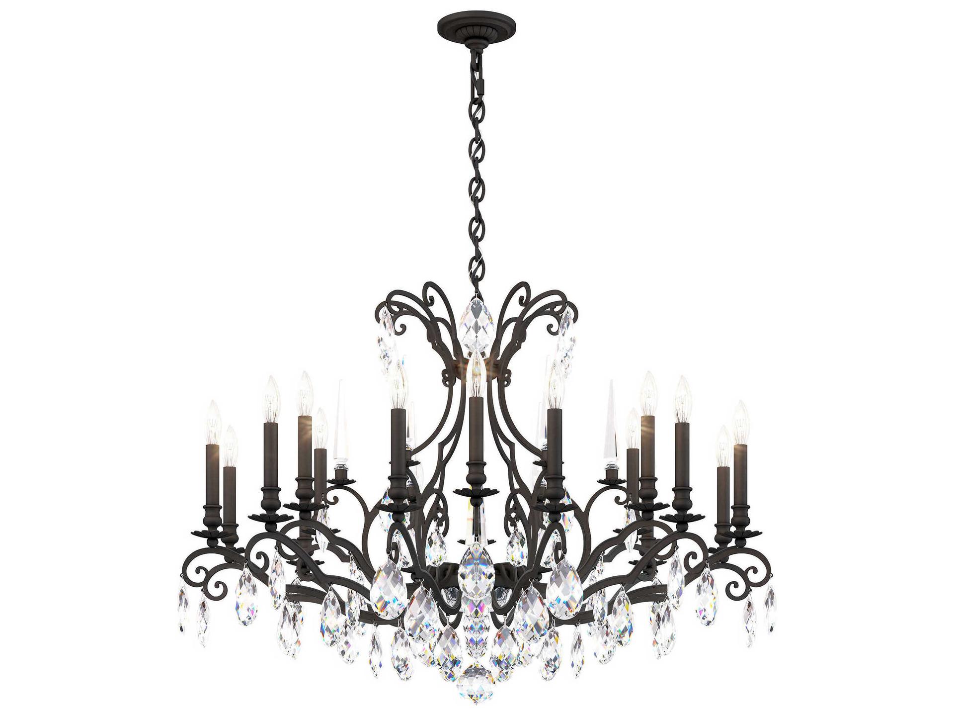 Renaissance Nouveau 18-Light Candelabra Chandelier in Black with Heritage Crystal