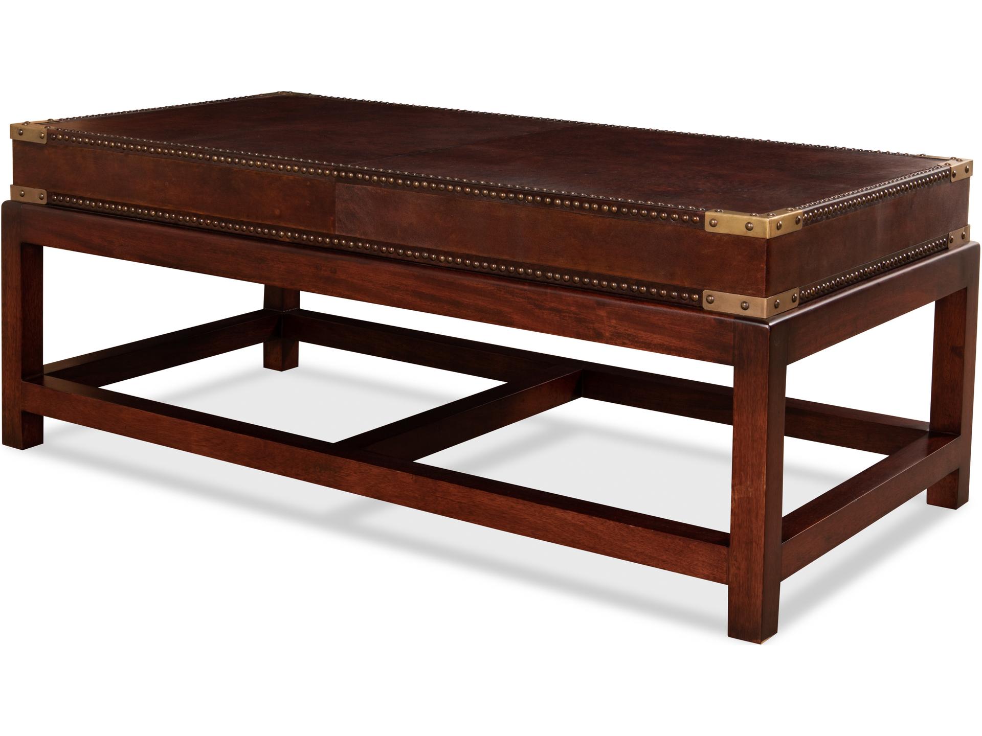 Winchester Rectangular Coffee Table in Antique Brown Wood and Leather