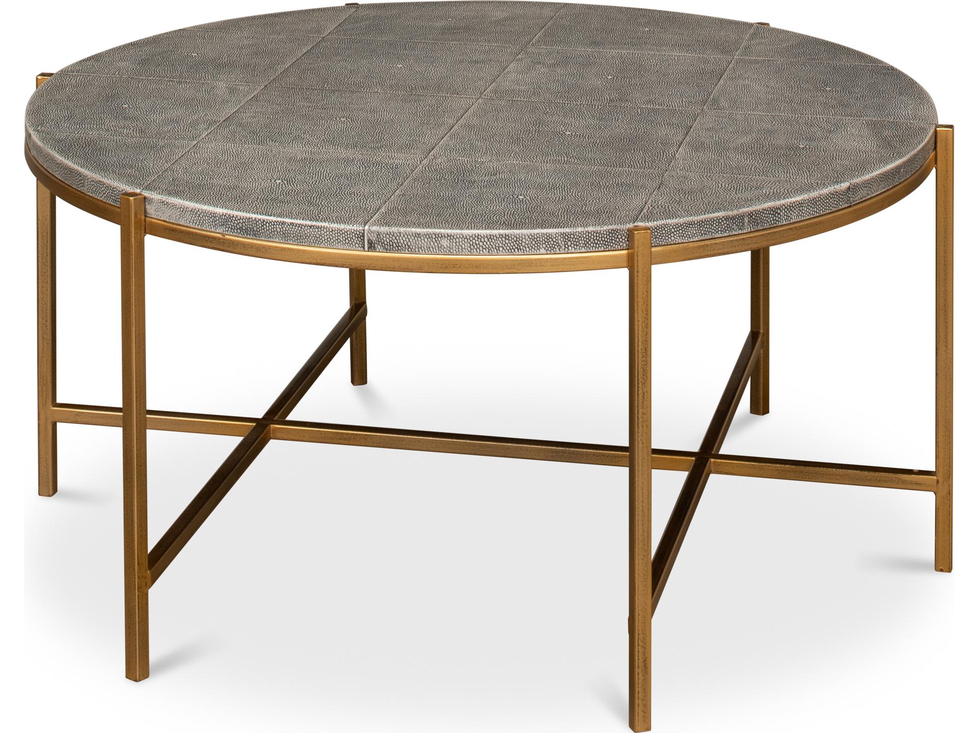 Grey Shagreen Coffee Table with Antiqued Brass Base
