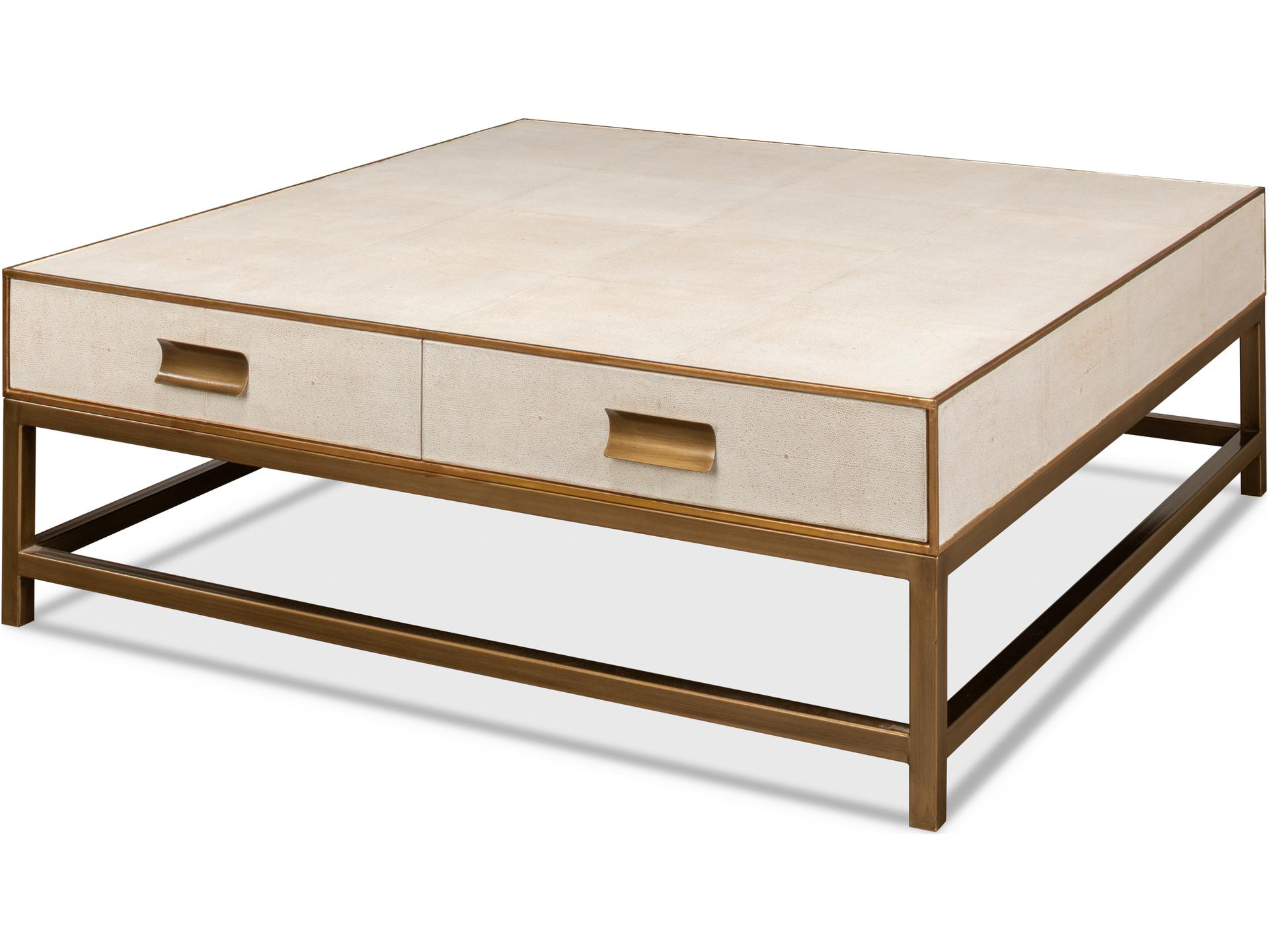 Gideon Square Coffee Table Wood and Leather Osprey White