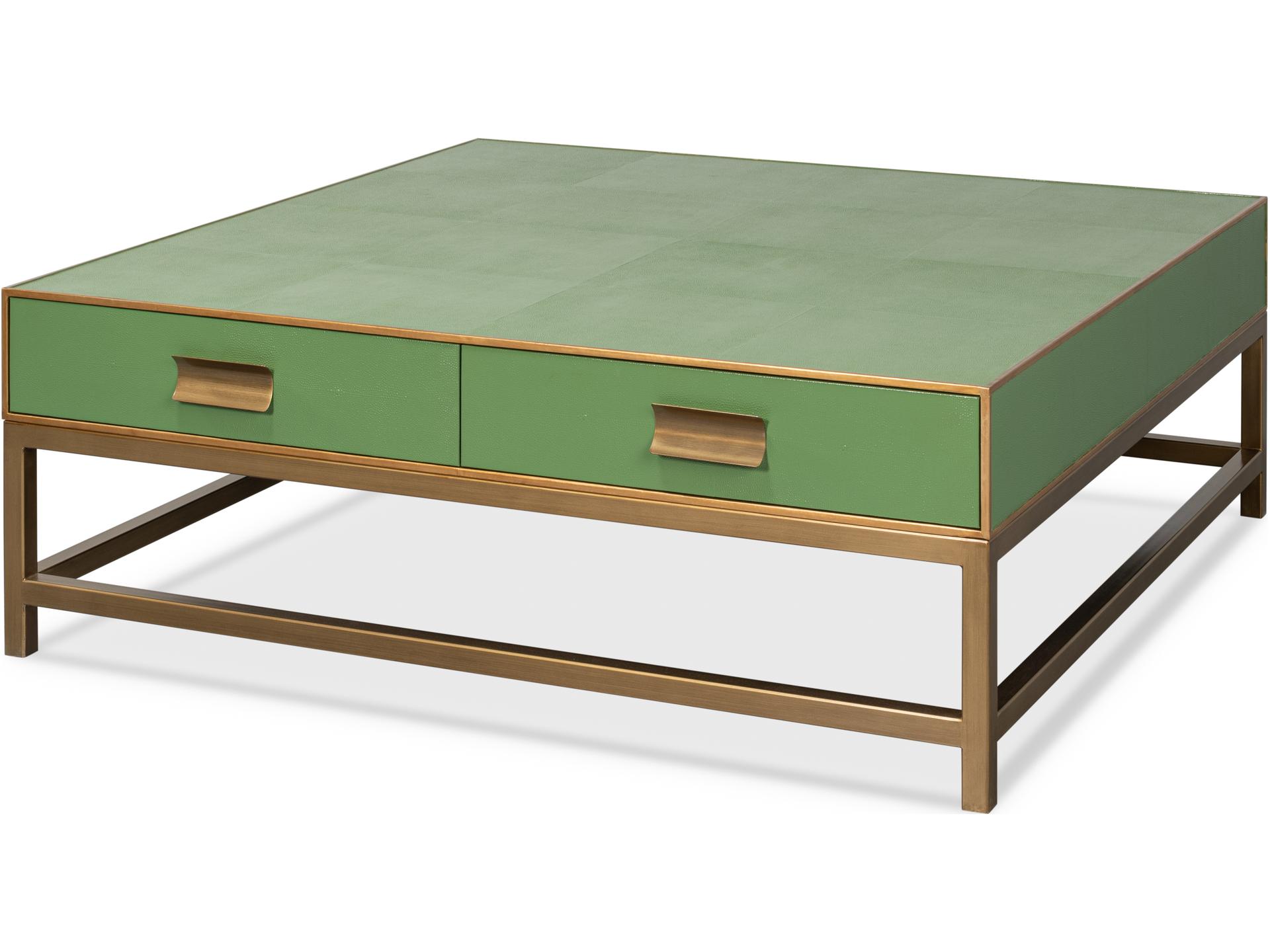 Gideon Shagreen Square Coffee Table in Watercress and Gold
