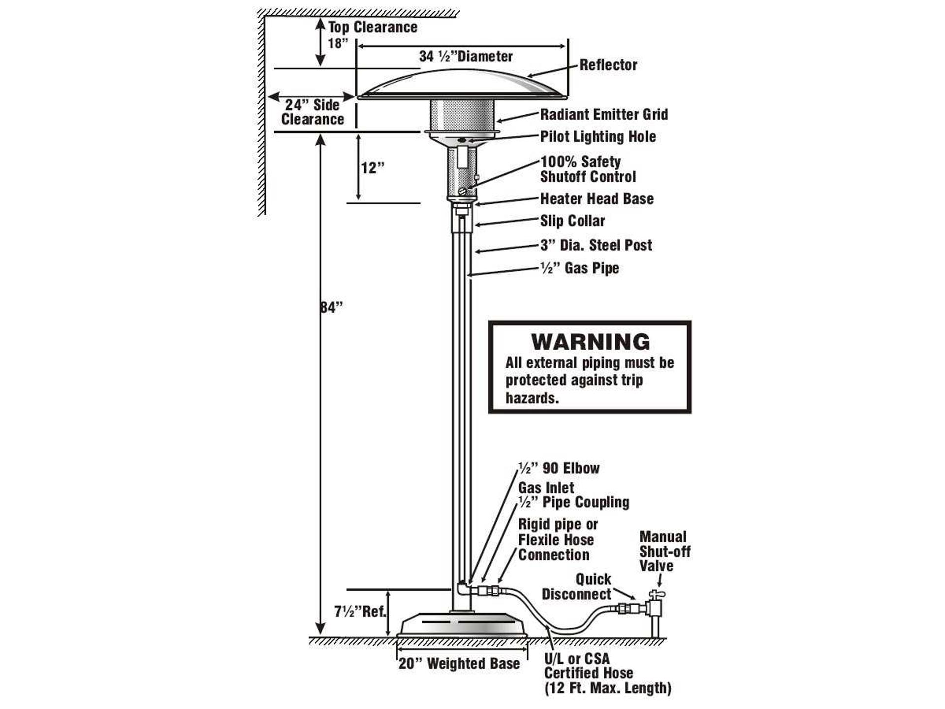 Sunglo Steel Black Portable Natural Gas Outdoor Patio Heater