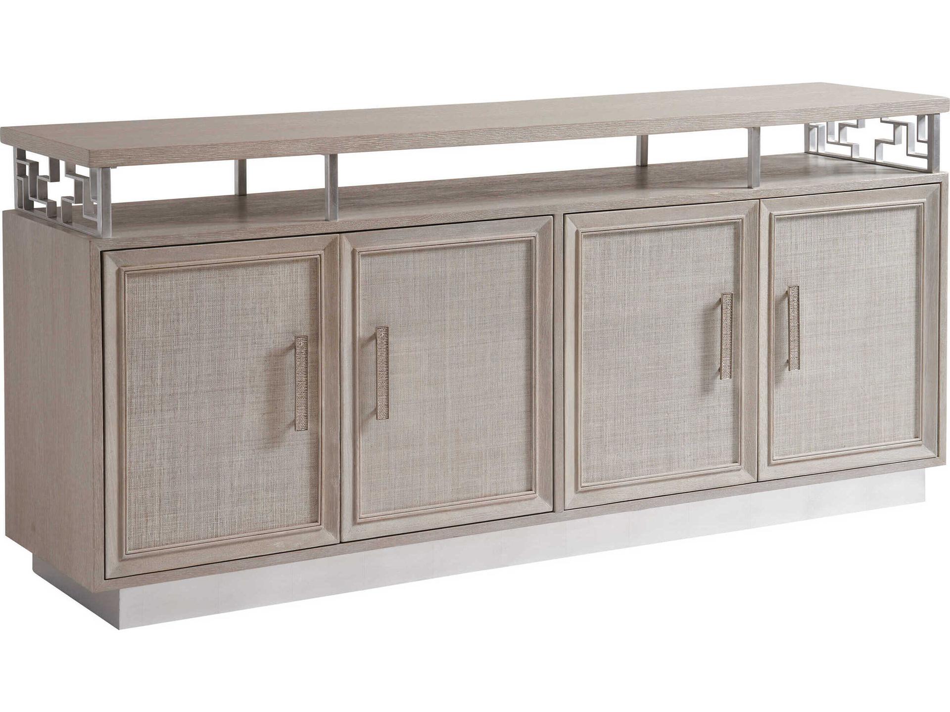 Barrington Oakbrook 76-Inch Media Console Oak Wood Misty White Silver Leaf