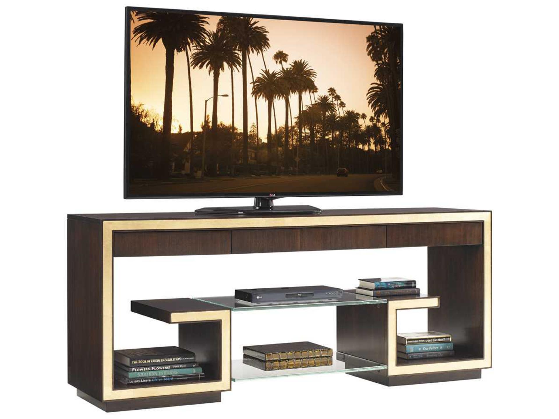 Bel Aire 72-Inch Rodeo Media Console Walnut Wood and Brushed Brass