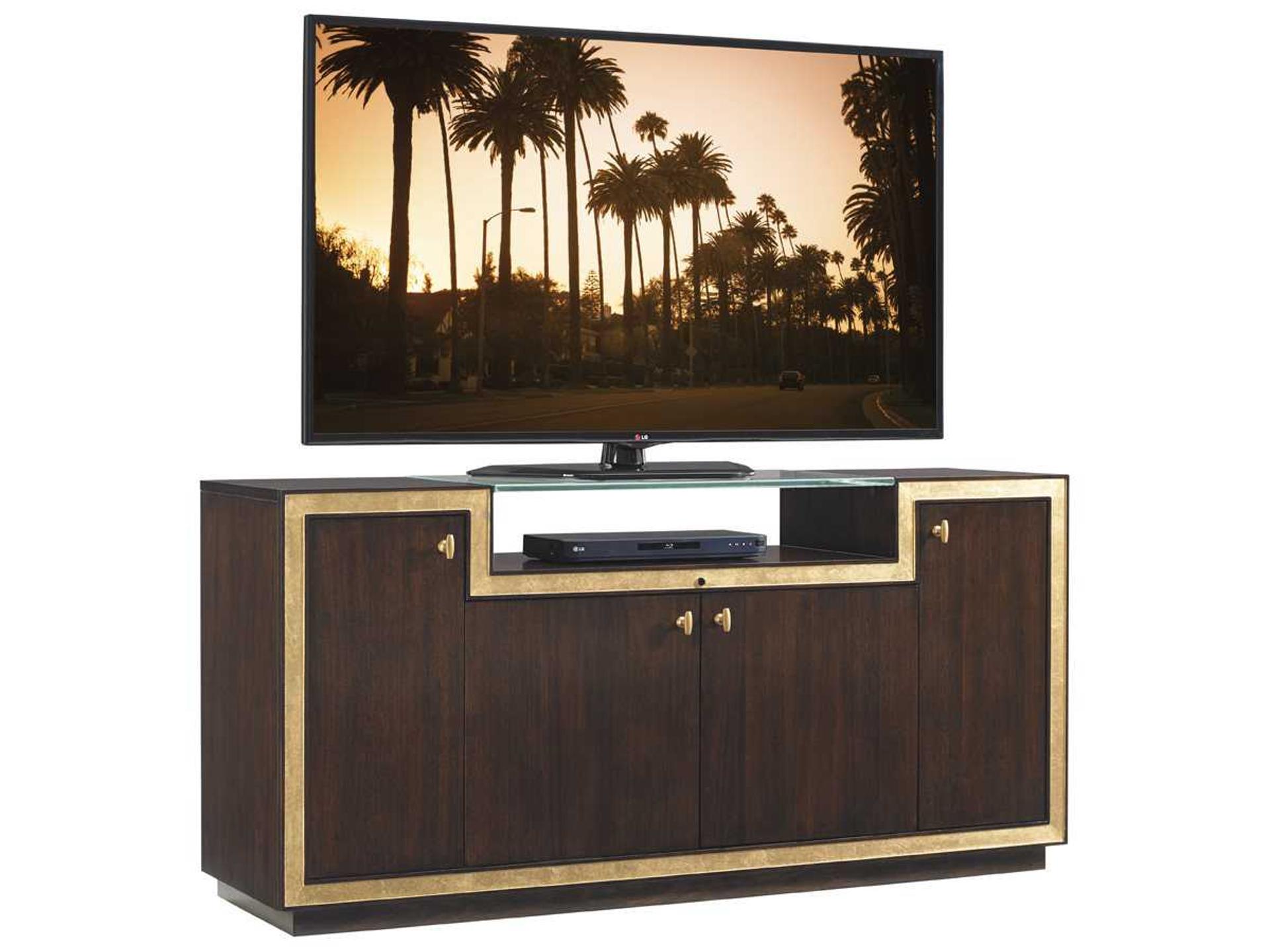 Bel Aire Palisades Media Console in Brushed Brass with Gold Leaf Accents