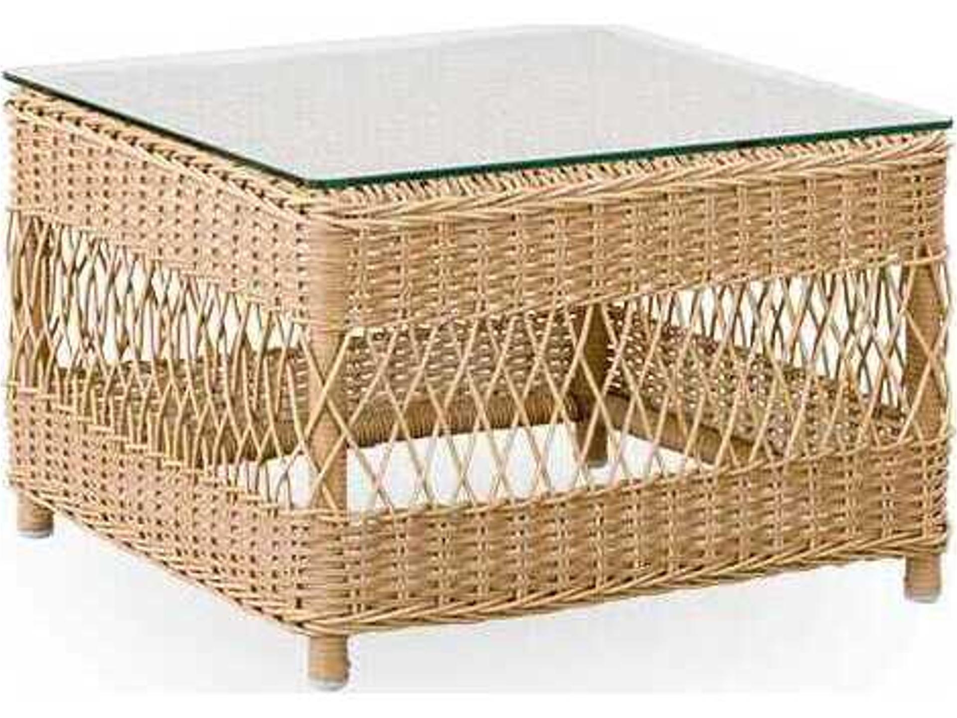 Georgia Garden Aluminum Rattan Natural Anna Square Glass Top Patio End Table