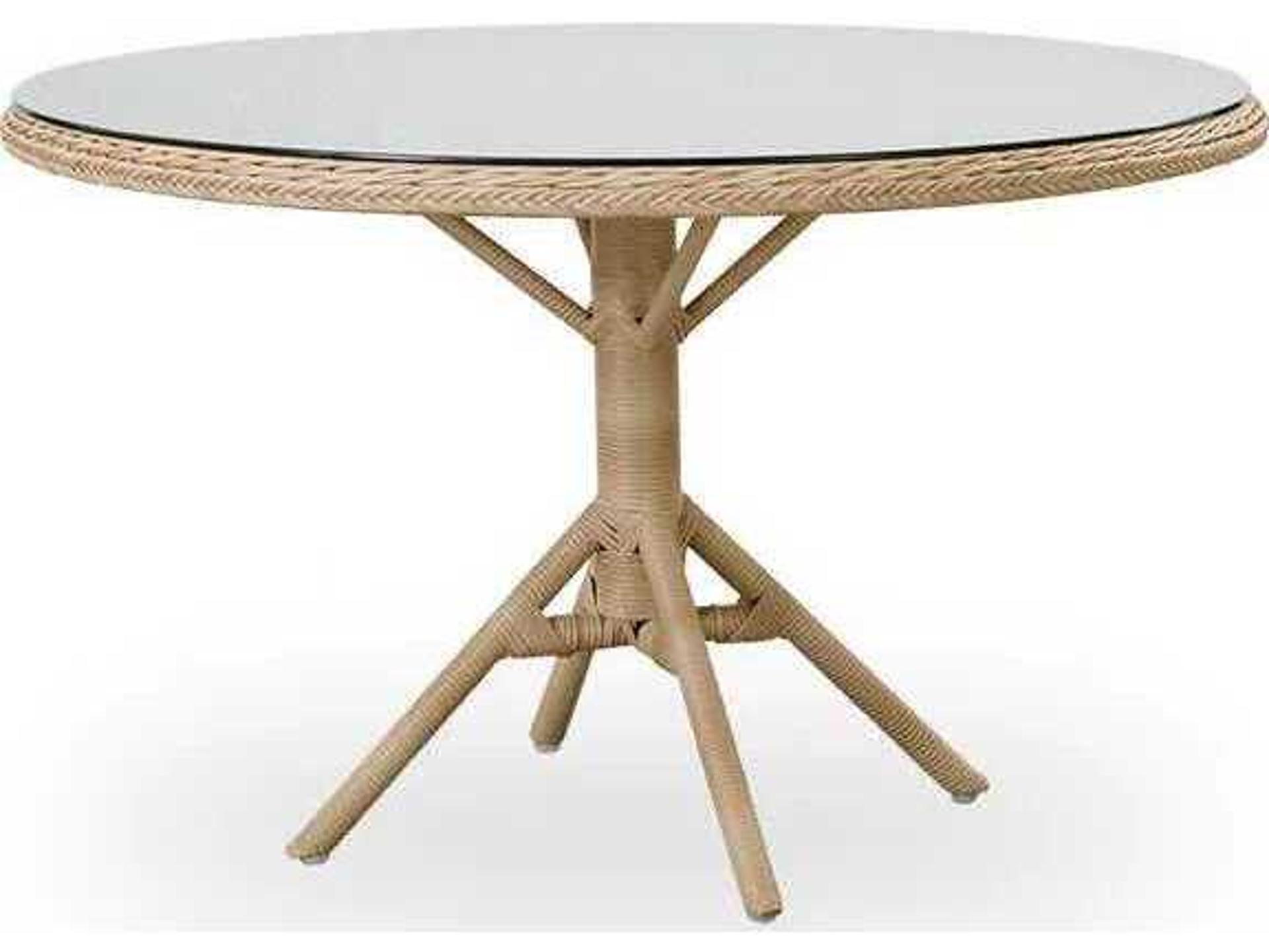 Georgia Garden Aluminum Rattan Natural Grace Round Glass Top Outdoor Patio Dining Table