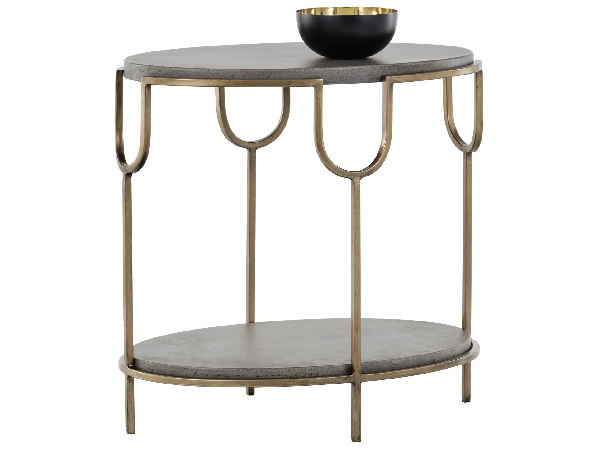 Mixt Arya Oval Concrete Grey Antique Brass End Table
