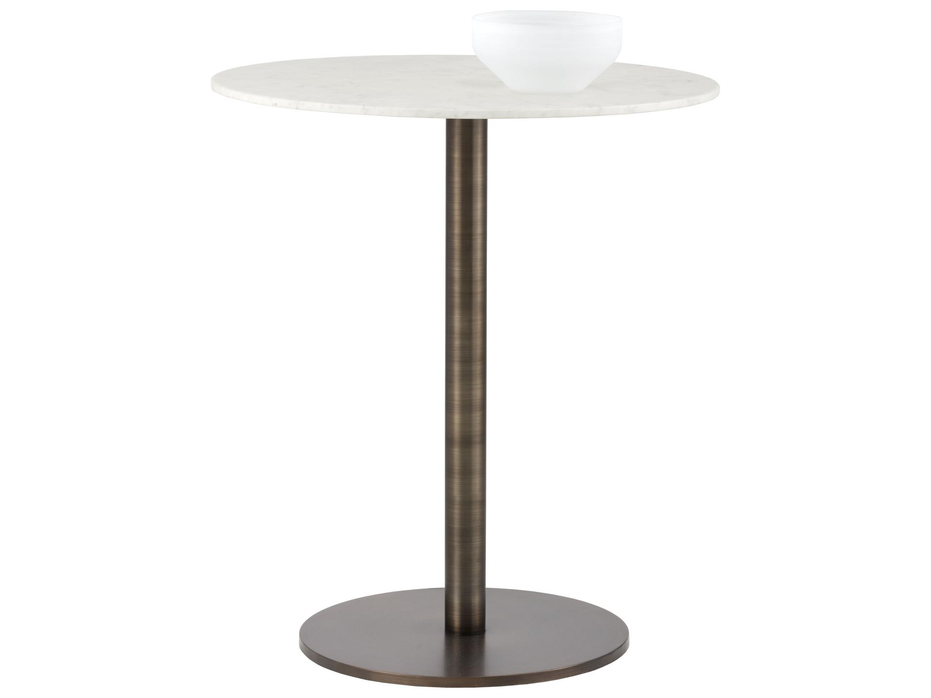 Sunpan Ikon White Antique Bronze Round Marble Bar Table