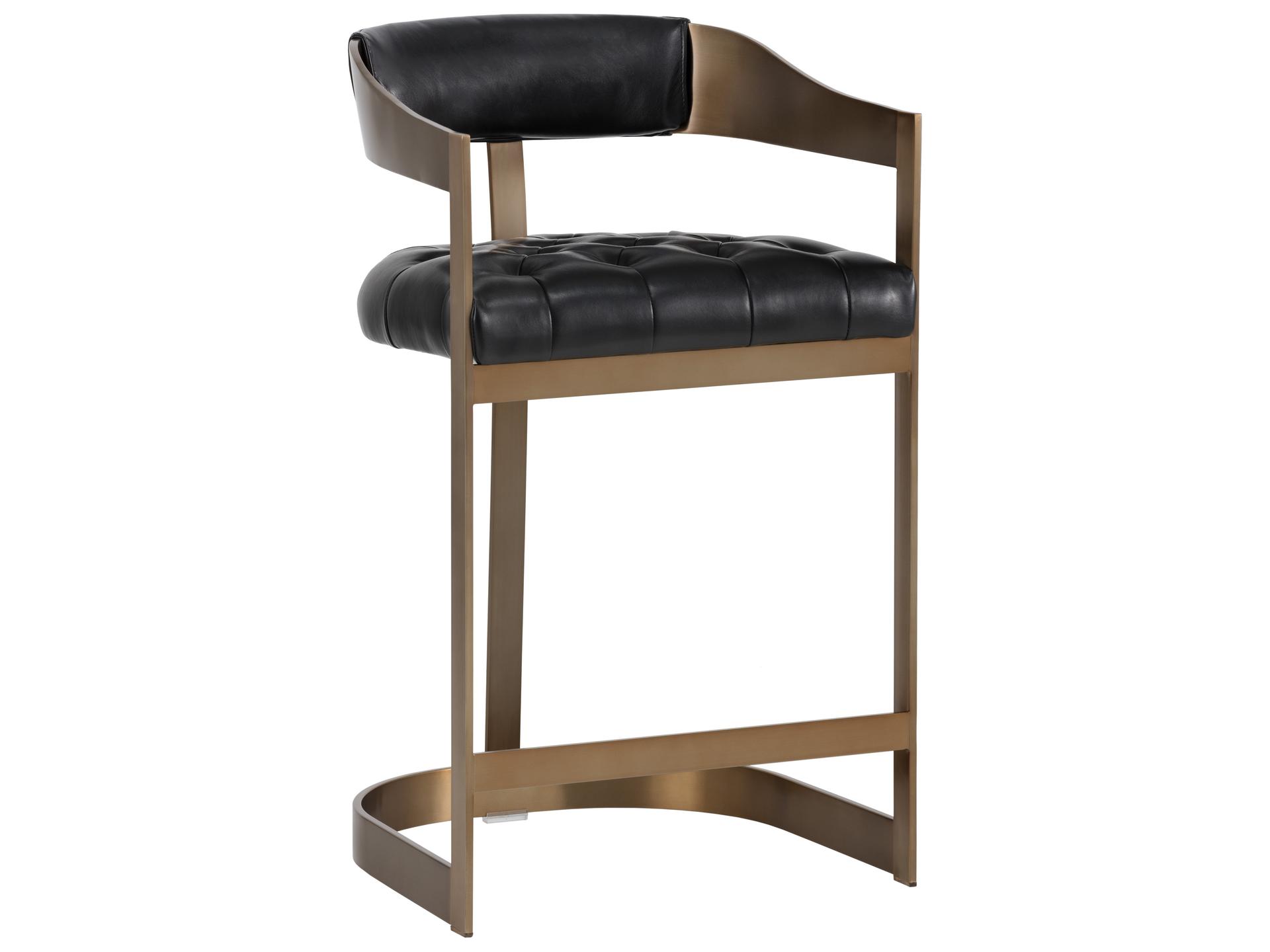 Ikon Beaumont Leather Cantina Black Antique Brass Counter Stool