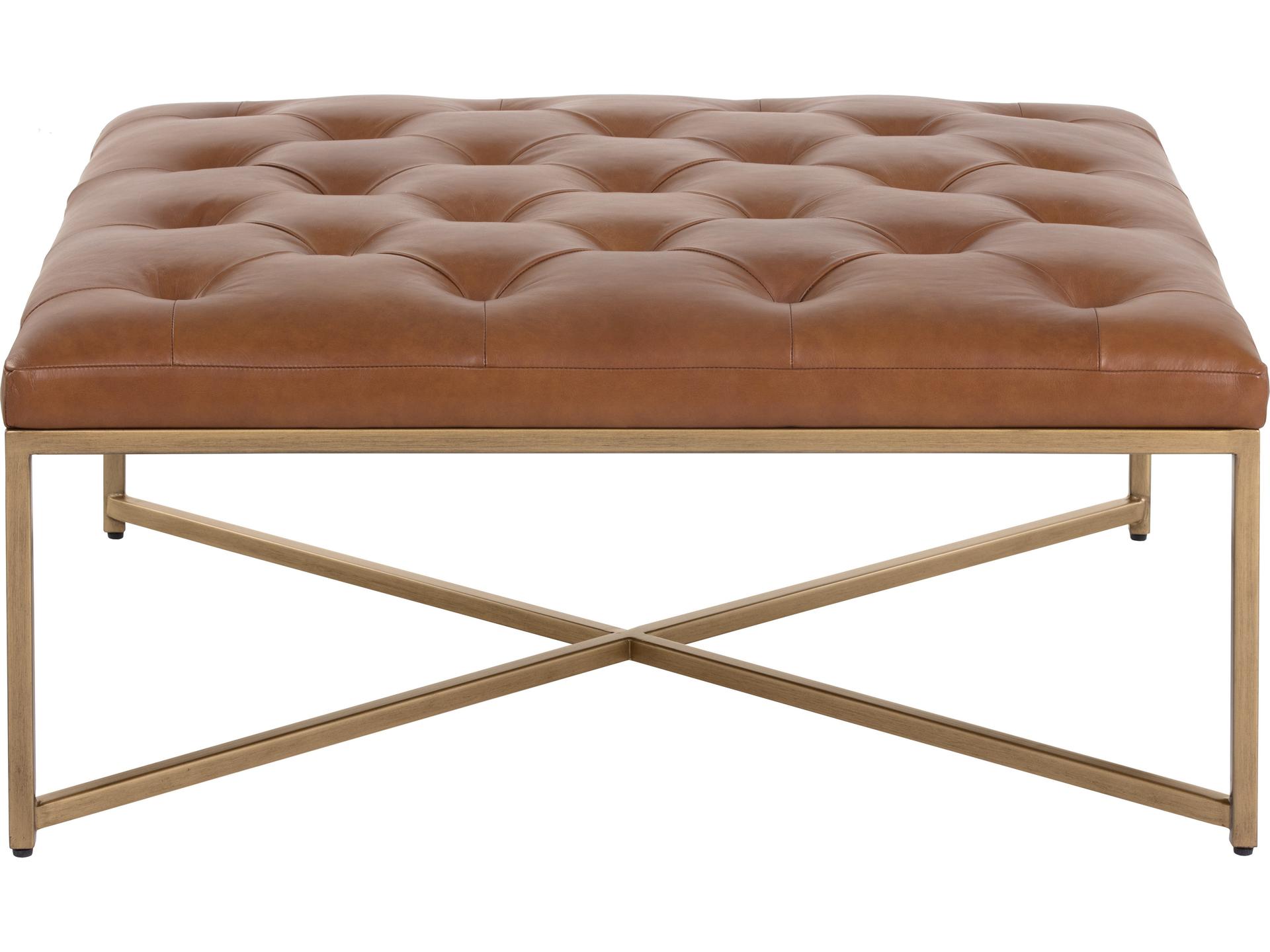 Mixt Endall Vintage Camel Antique Brass Brown Leather Ottoman