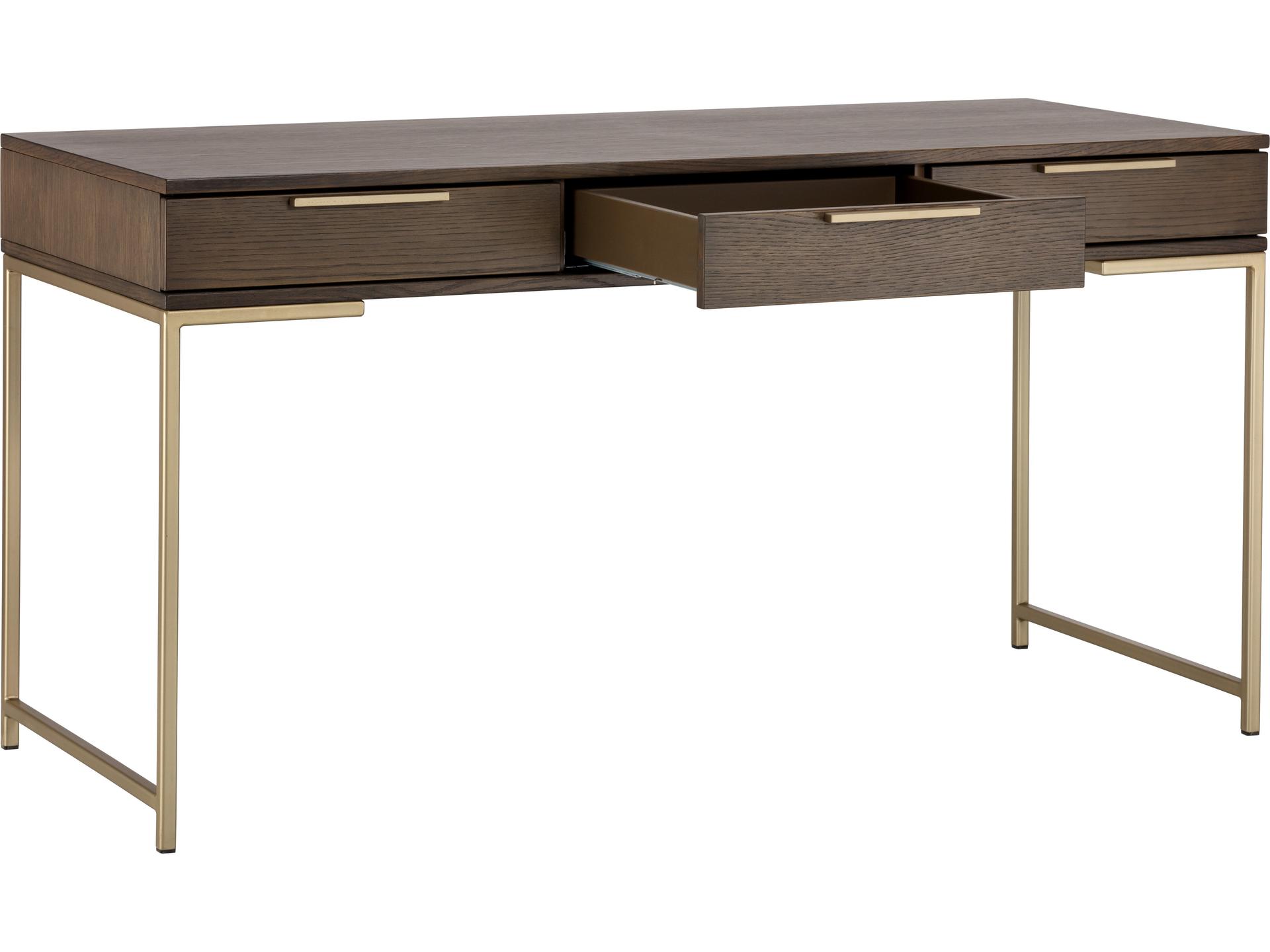 Artezia Rebel Umber Brown Gold Oak Wood Secretary Desk
