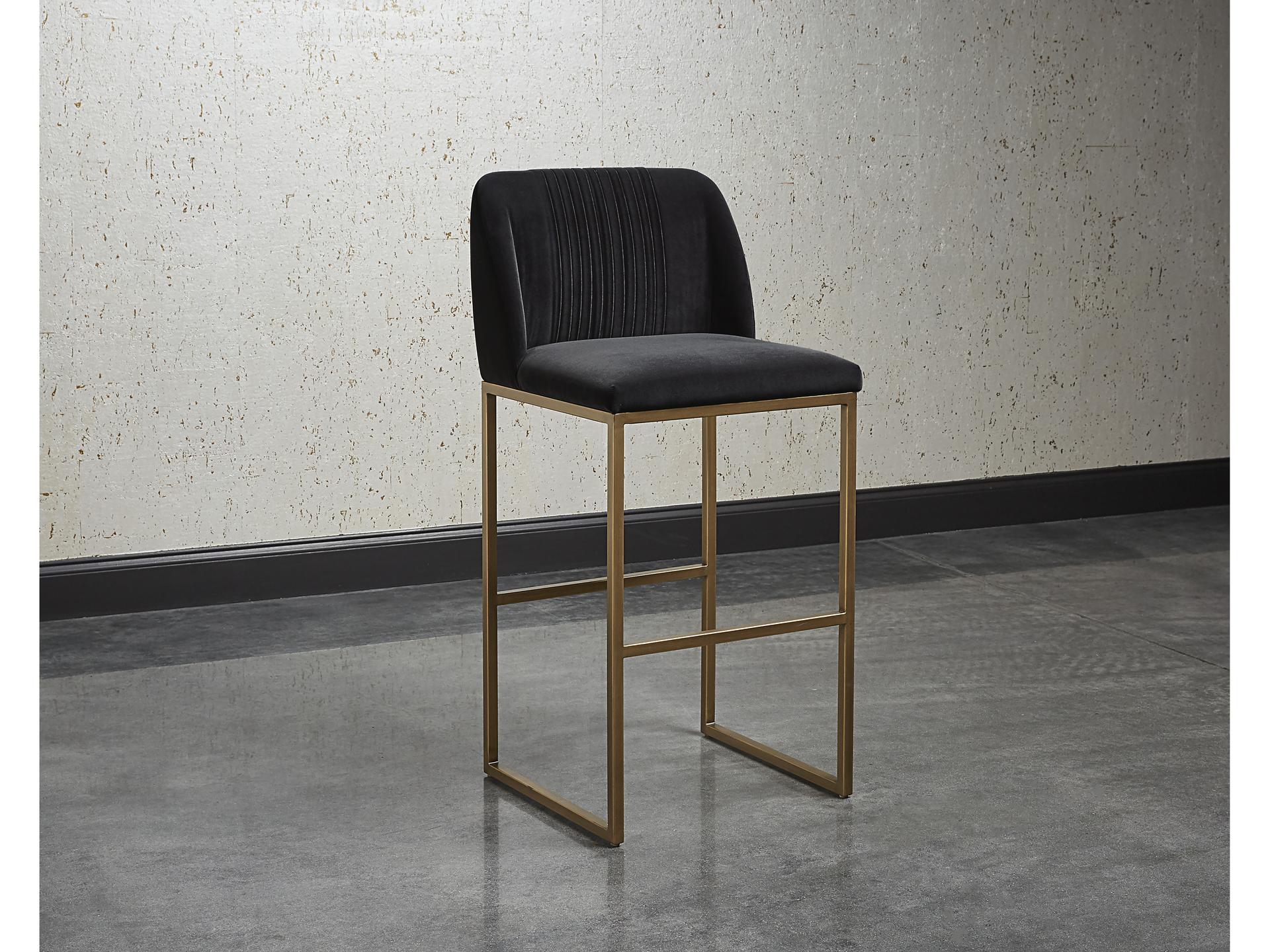 Mixt Nevin Upholstered Shadow Grey Antique Brass Bar Stool