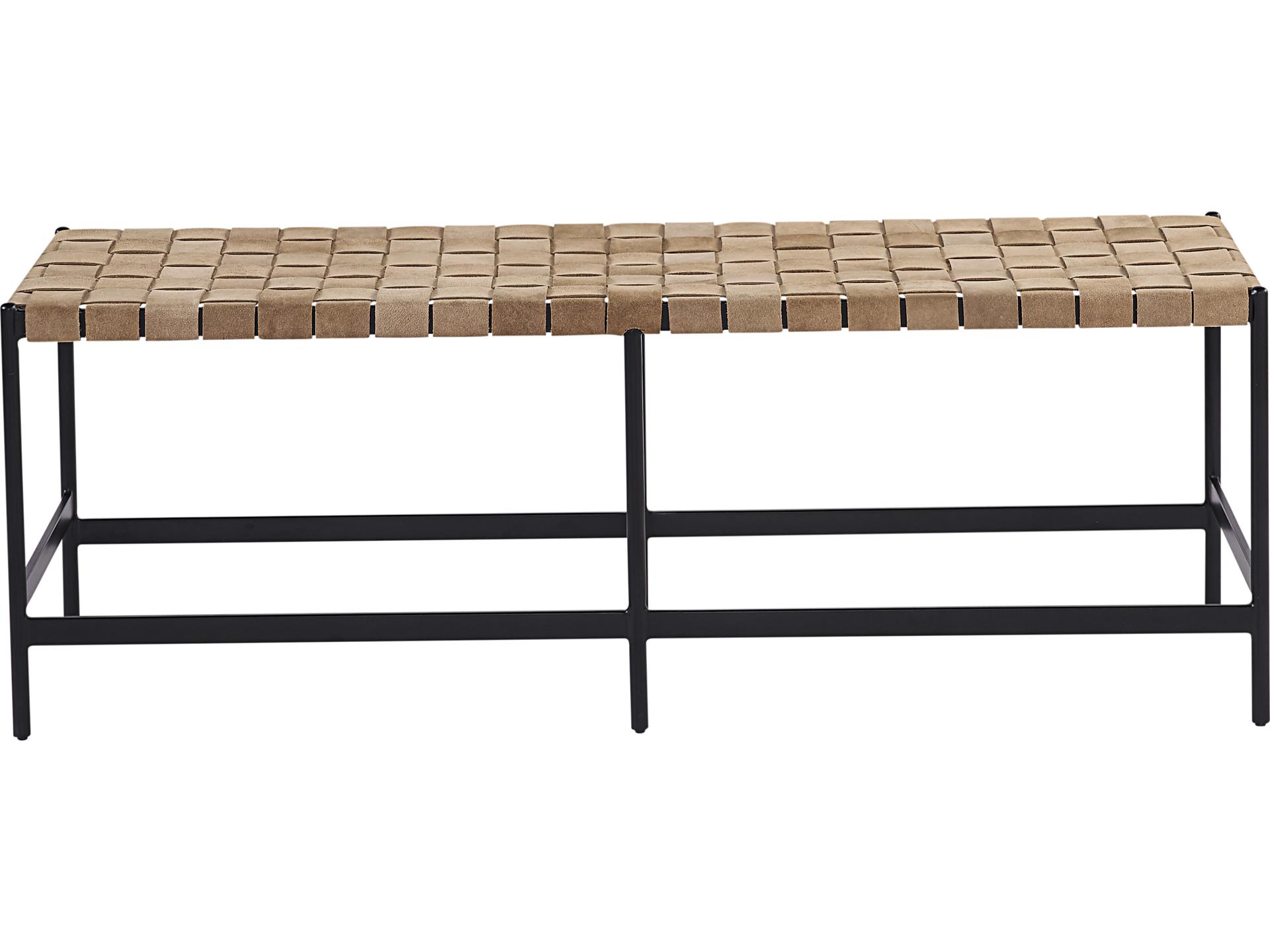 Omari Woven Leather Bench in Light Tan
