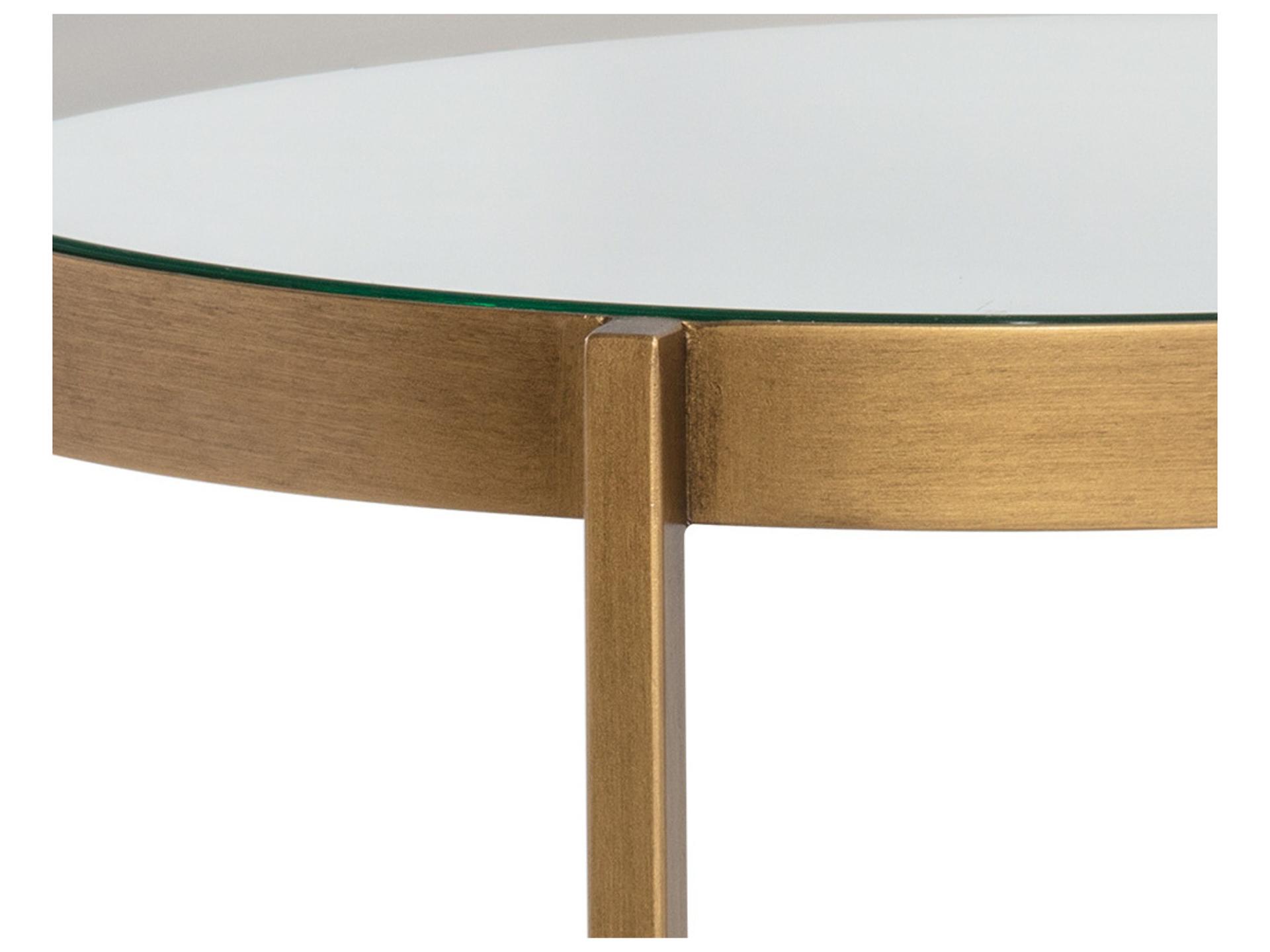Sunpan Mixt Gia Round Glass White Antique Brass End Table