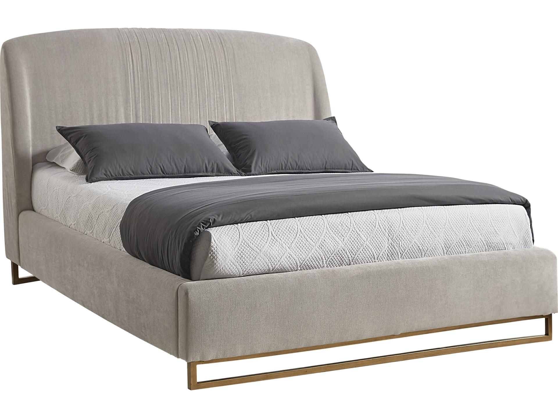 Mixt Nevin Polo Club Stone Antique Brass Gray Upholstered Queen Platform Bed