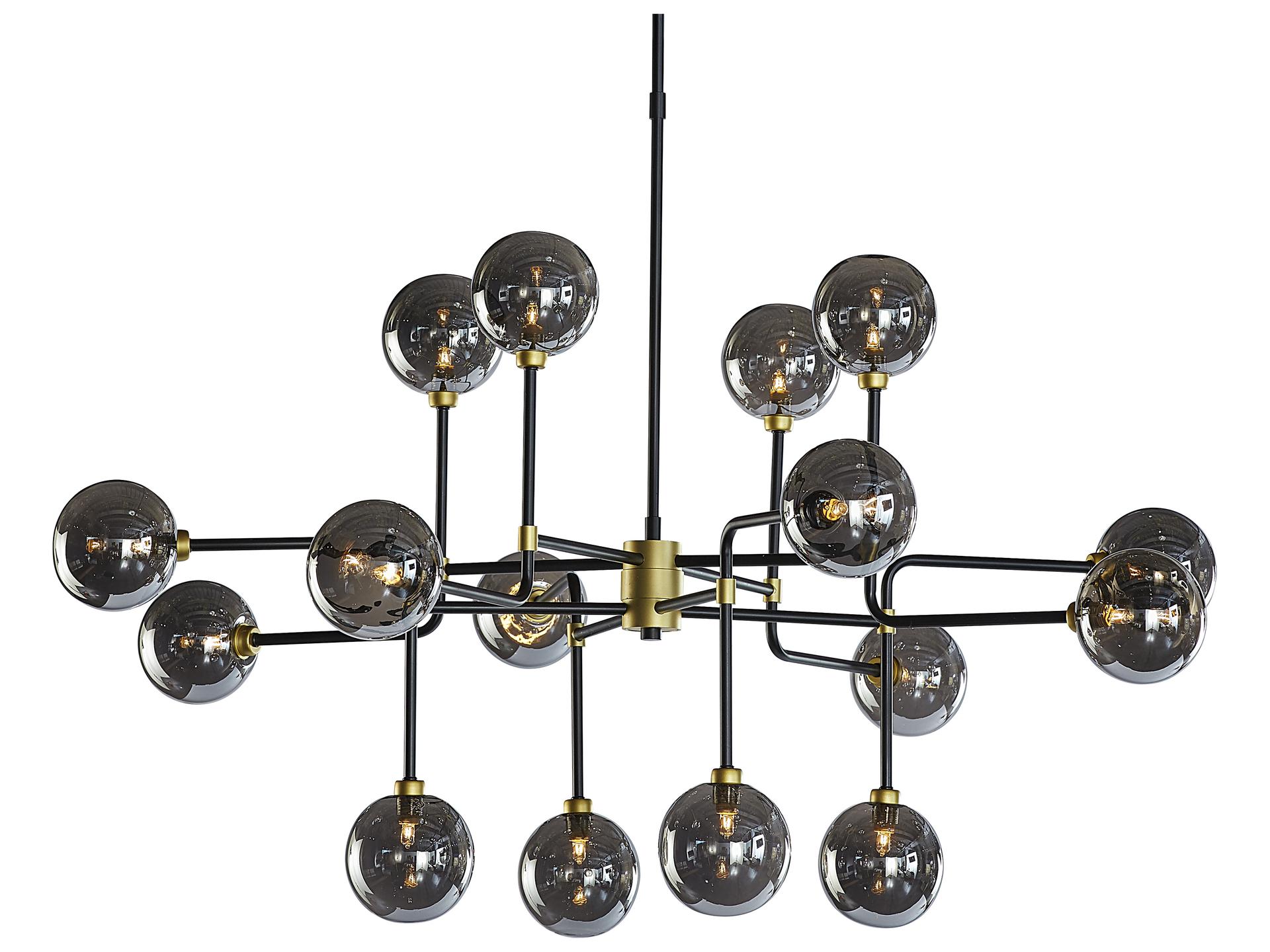 Deimos 16-Light Chandelier in Black Gold Iron with Smoke Grey Glass