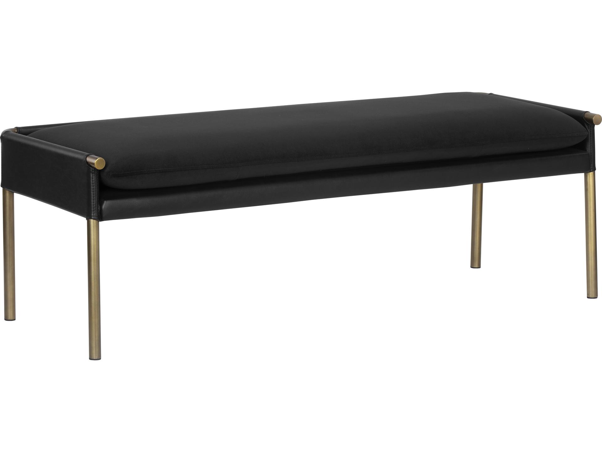 Bellevue Upholstered Bench in Black and Antique Brass