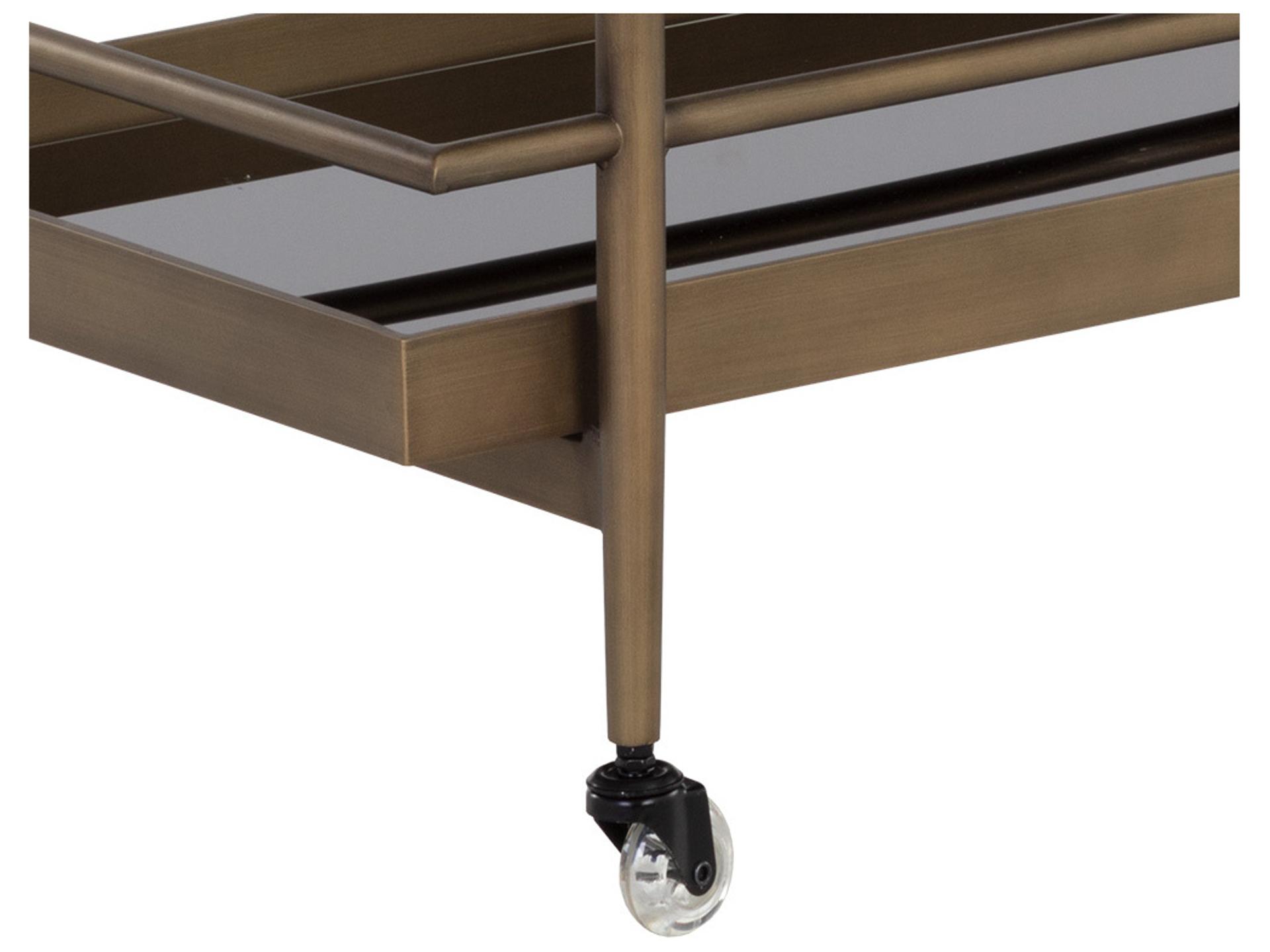 Sunpan Livingston Glass Antique Brass Bar Cart