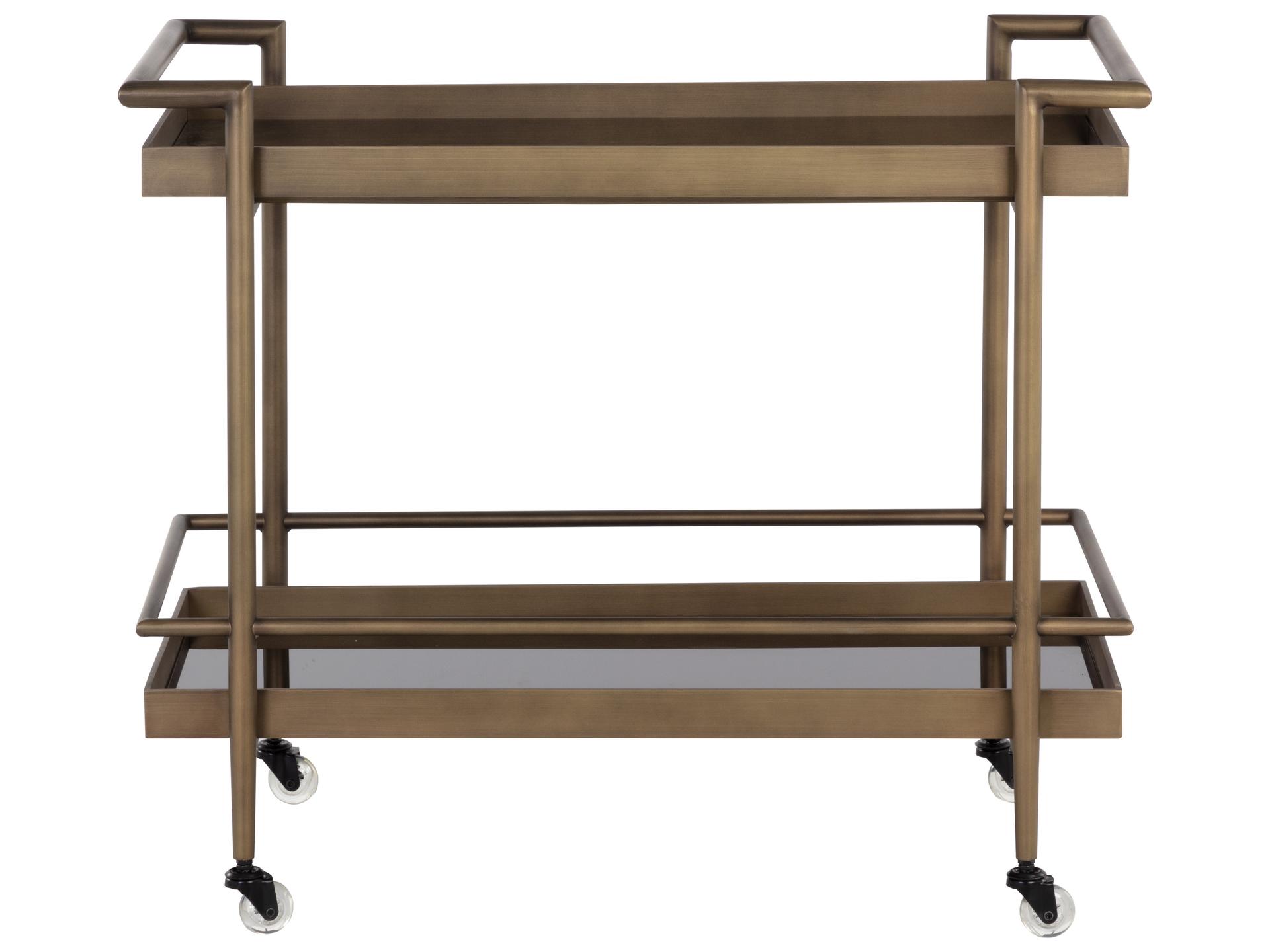 Sunpan Livingston Glass Antique Brass Bar Cart