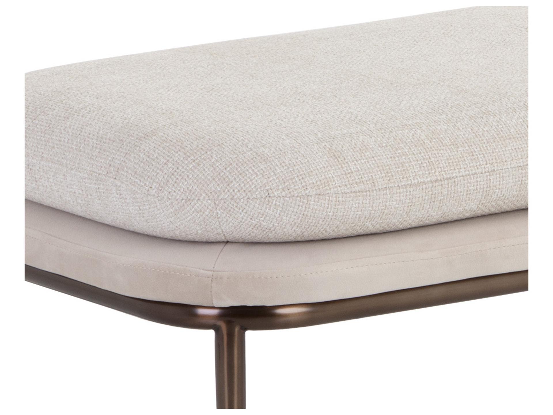 Sunpan Koffi Dark Bronze Chacha Cream Meg Taupe Upholstered Accent Bench