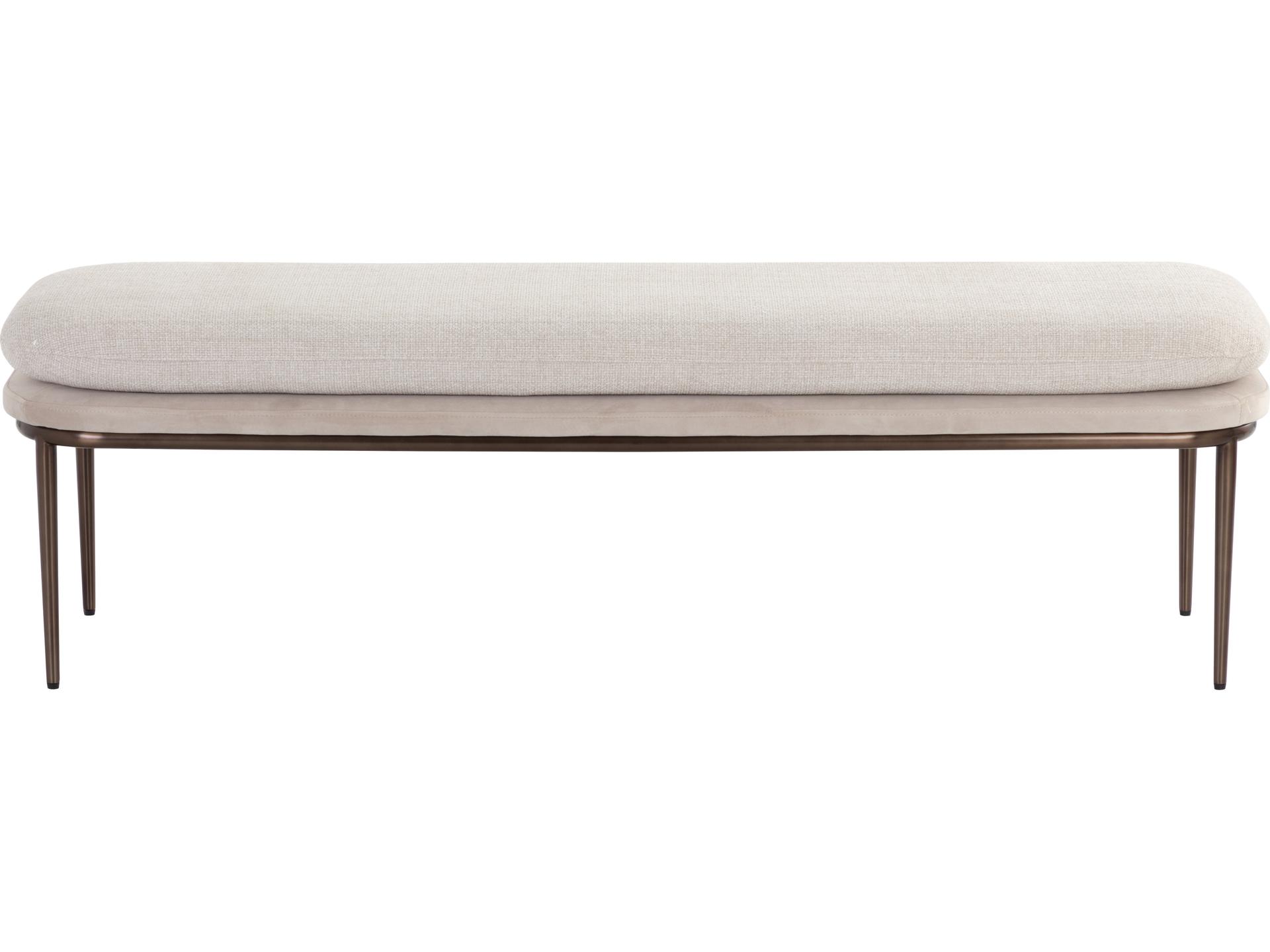 Sunpan Koffi Dark Bronze Chacha Cream Meg Taupe Upholstered Accent Bench