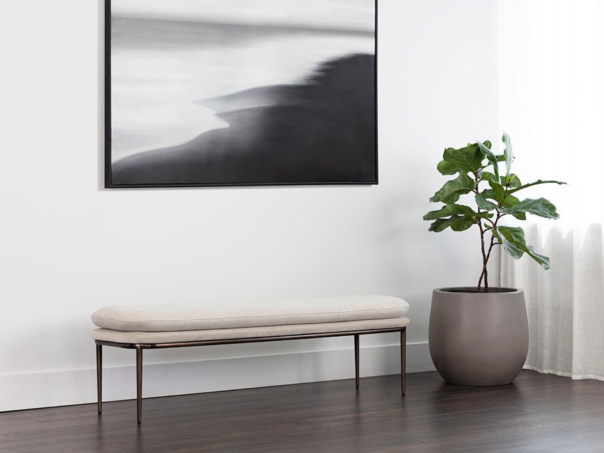 Sunpan Koffi Dark Bronze Chacha Cream Meg Taupe Upholstered Accent Bench