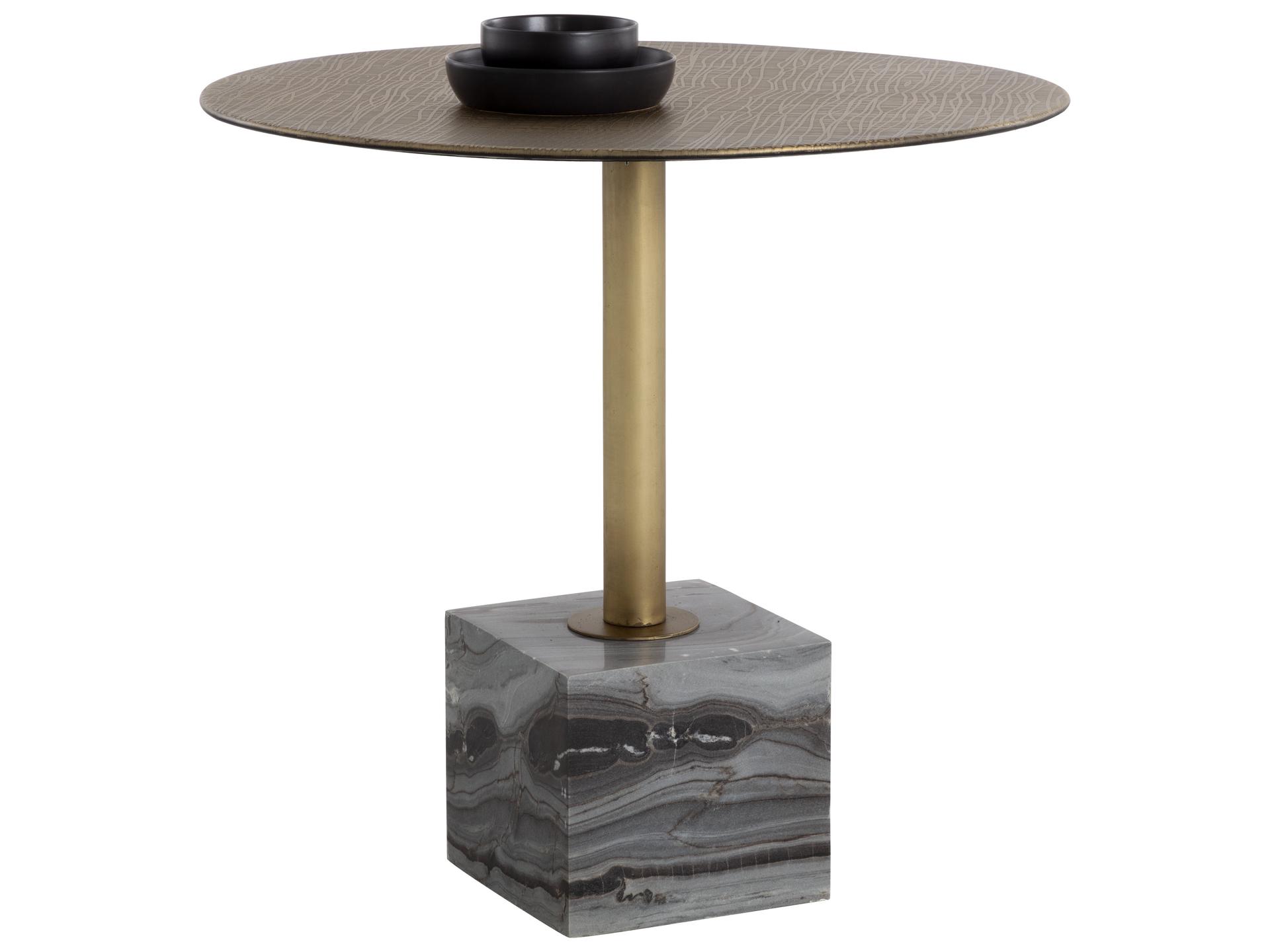 Kata Grey Marble Round Metal Bar Table