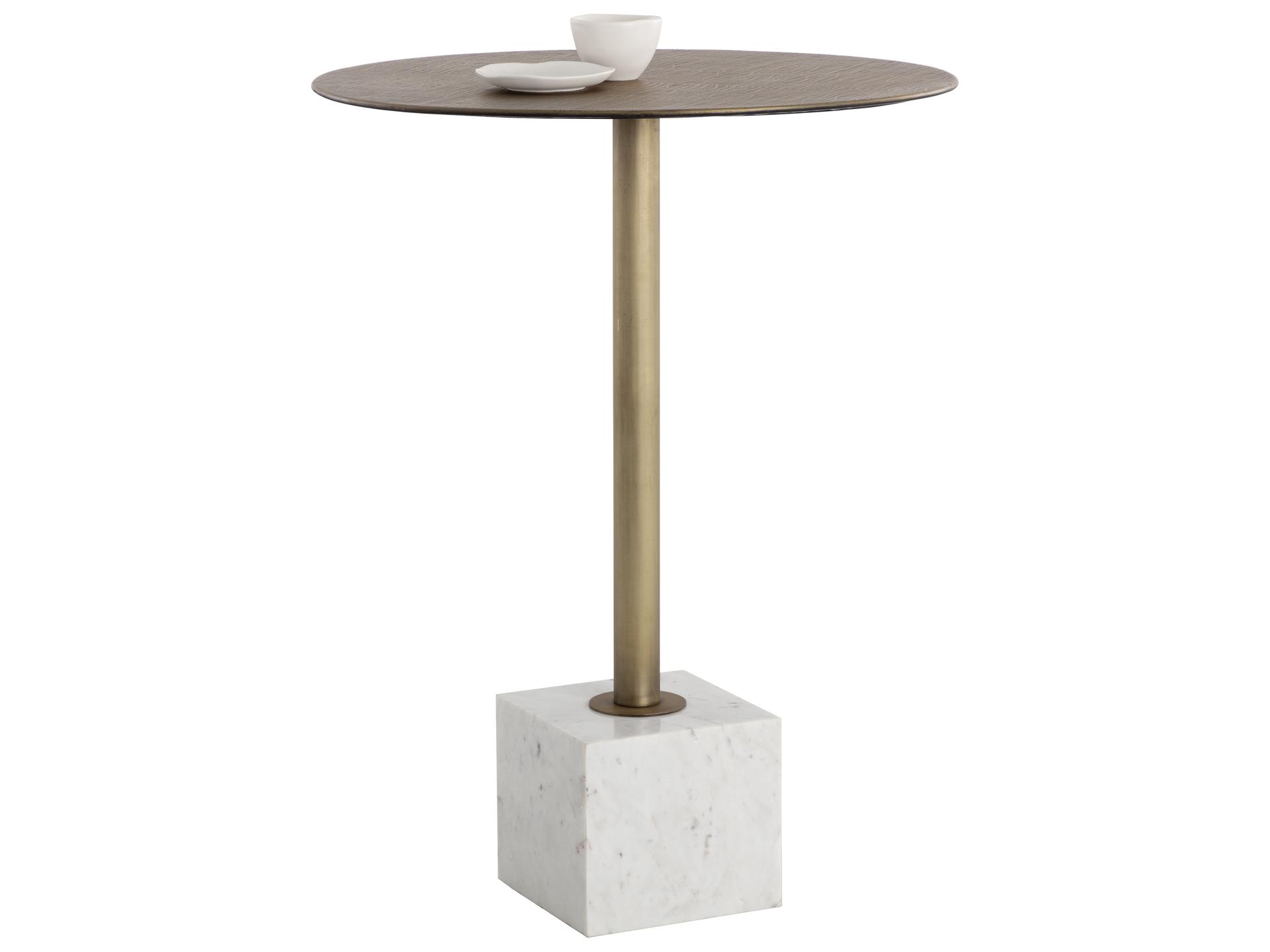Kata White Marble Round Metal Bar Table