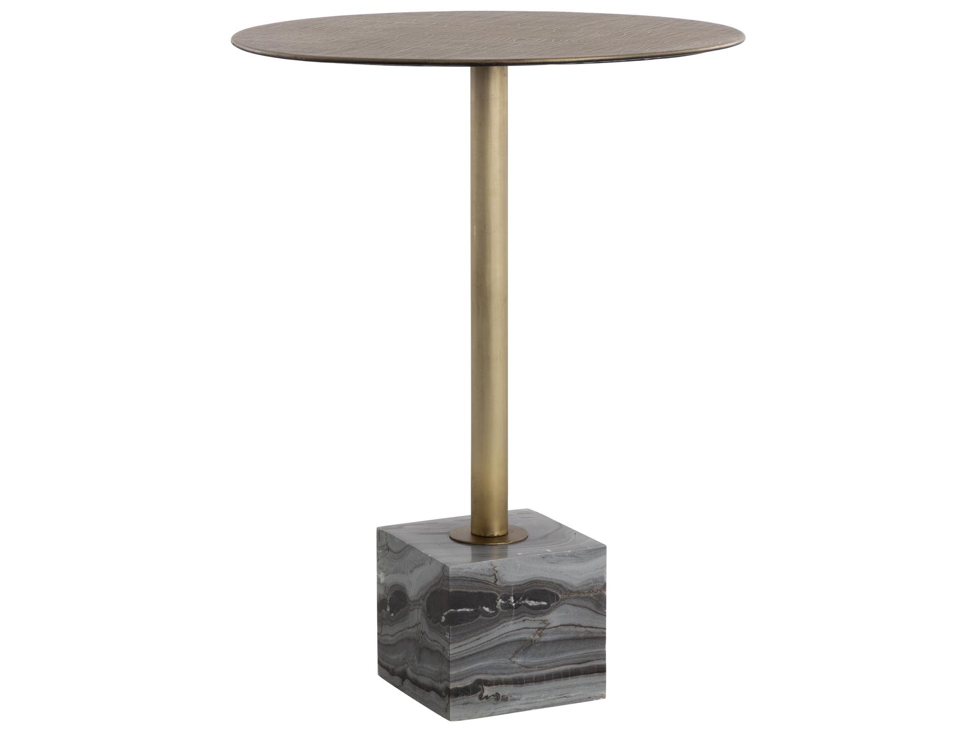 Kata Bar Table Grey Marble with Antique Brass Frame