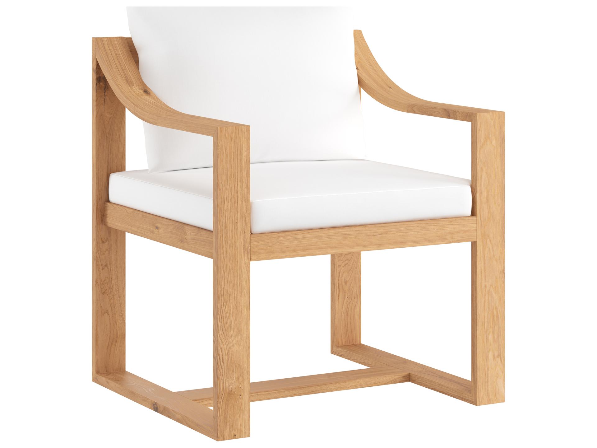 Tahiti Teak Wood Natural Dining Arm Chair in Stinson White