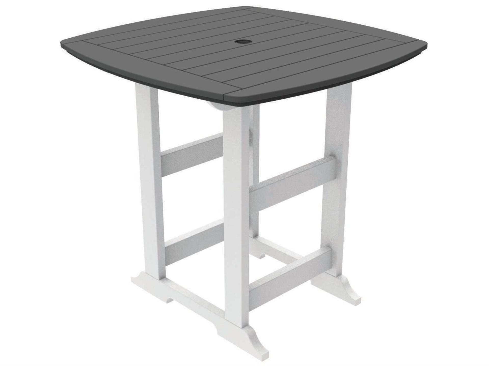 Seaside Casual Portsmouth Recycled Plastic Square Outdoor Patio Bar Table with Umbrella Hole