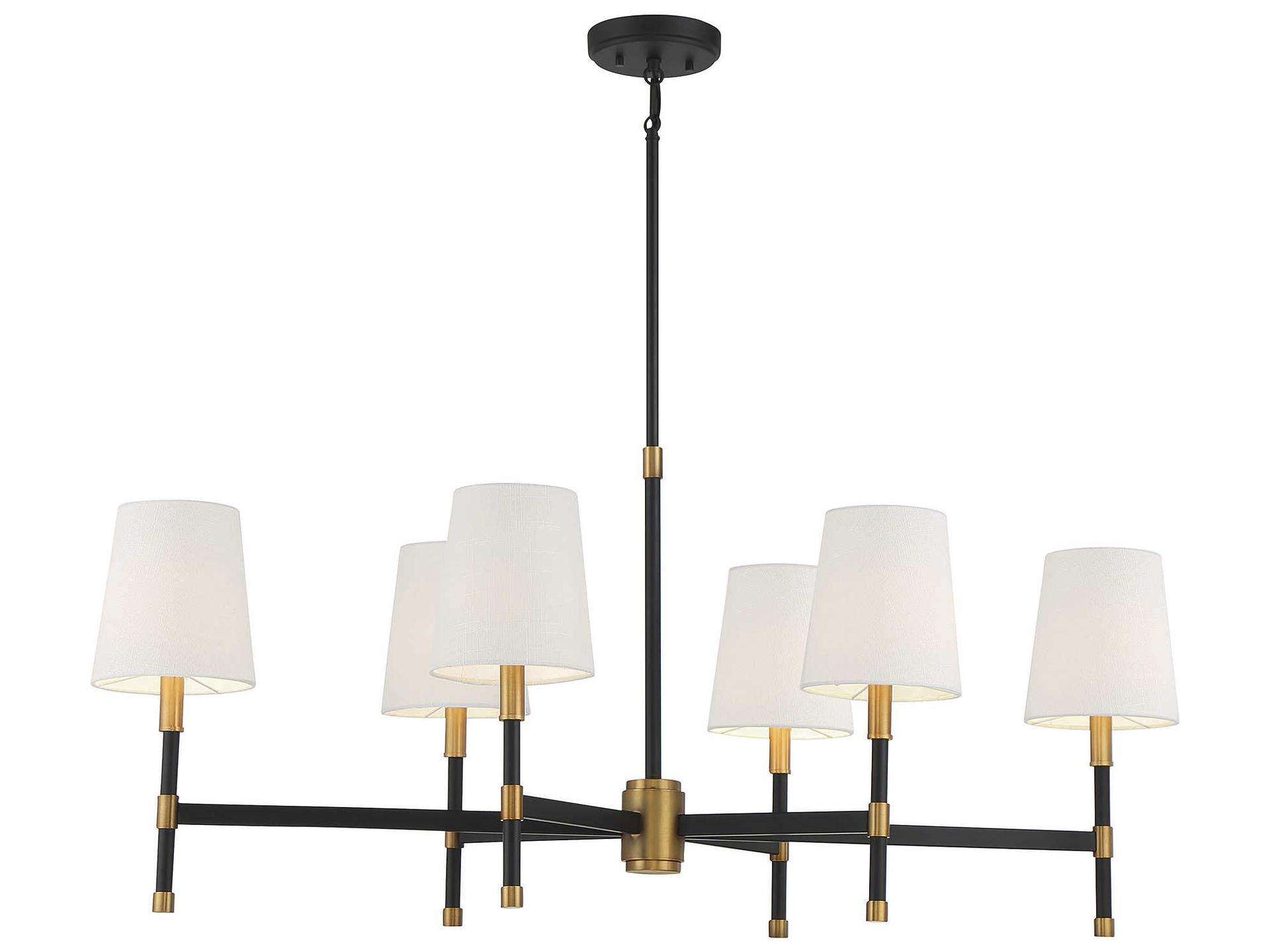 Brody 6-Light Linear Chandelier in Matte Black with Warm Brass Accents