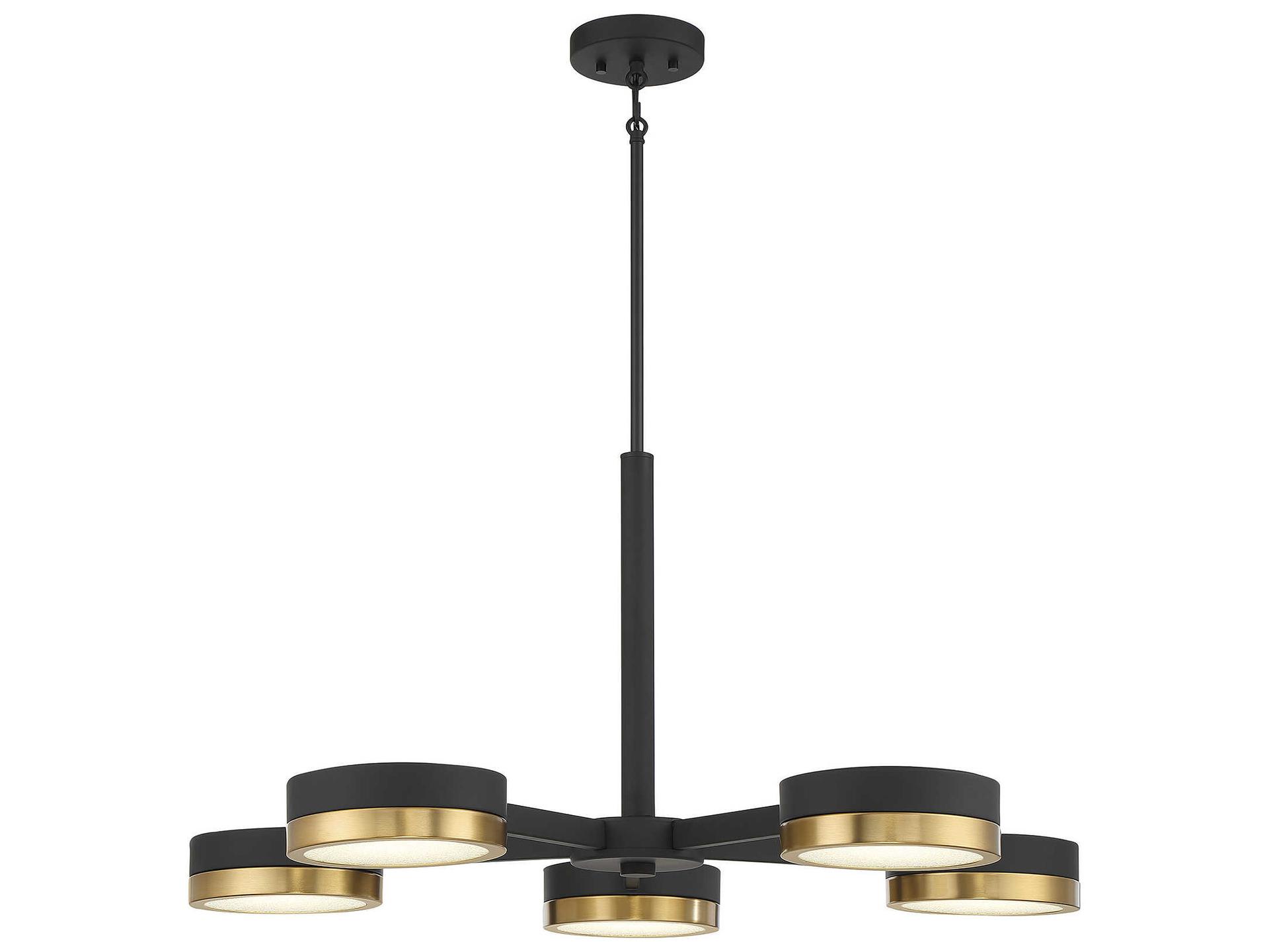 5-Light Ashor LED Chandelier in Matte Black with Warm Brass Accents
