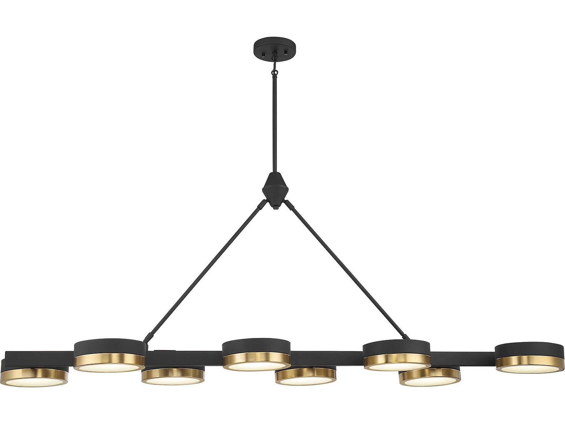 Ashor 8-Light Linear LED Chandelier in Matte Black with Warm Brass Accents