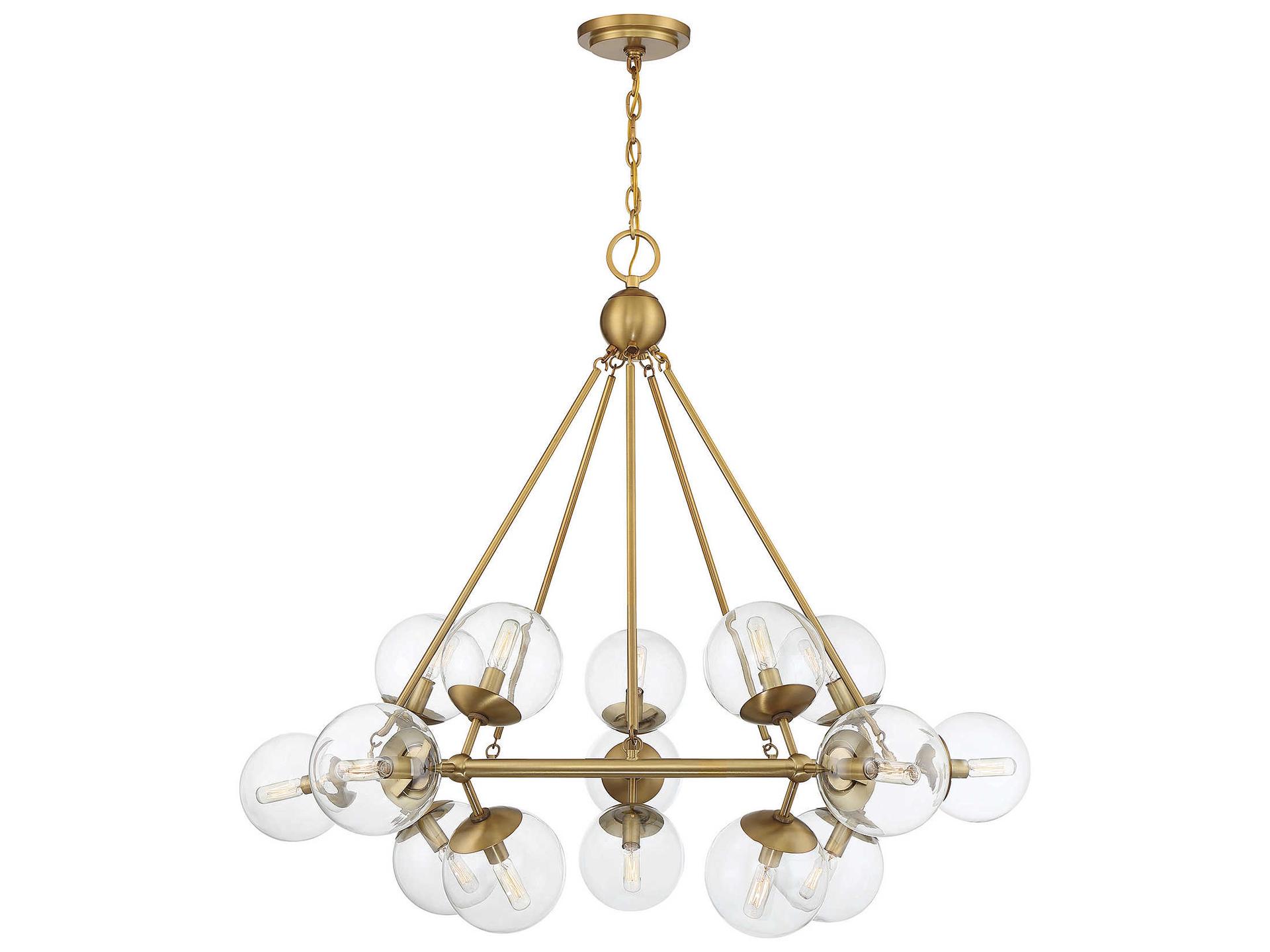 15-Light Orion Chandelier in Warm Brass with Clear Glass