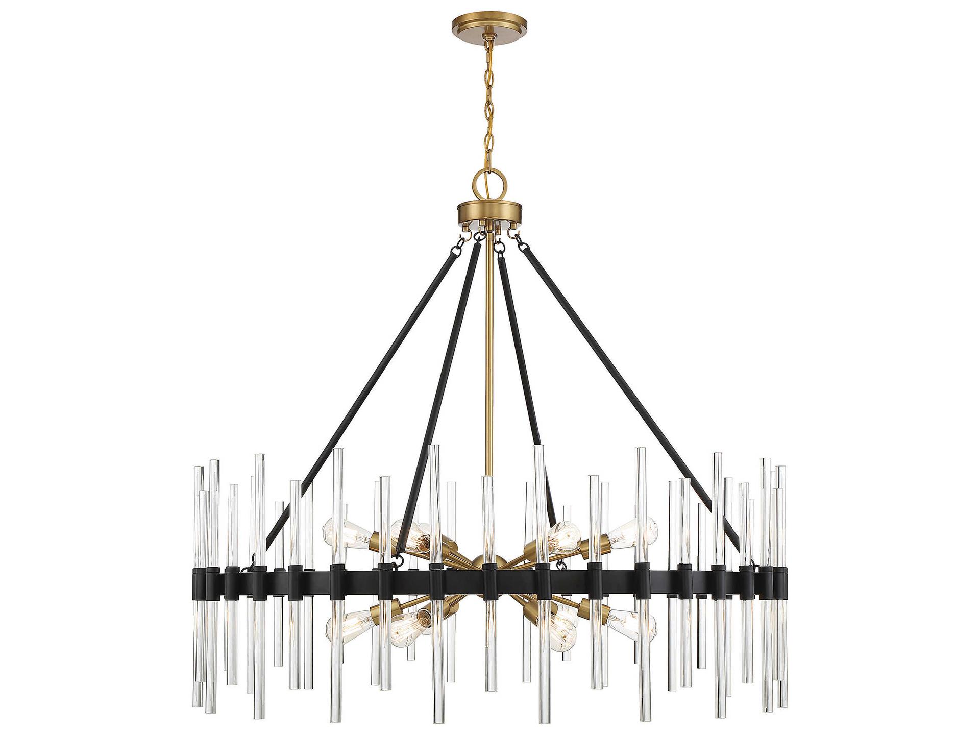 12-Light Santiago Chandelier in Matte Black with Warm Brass Accents