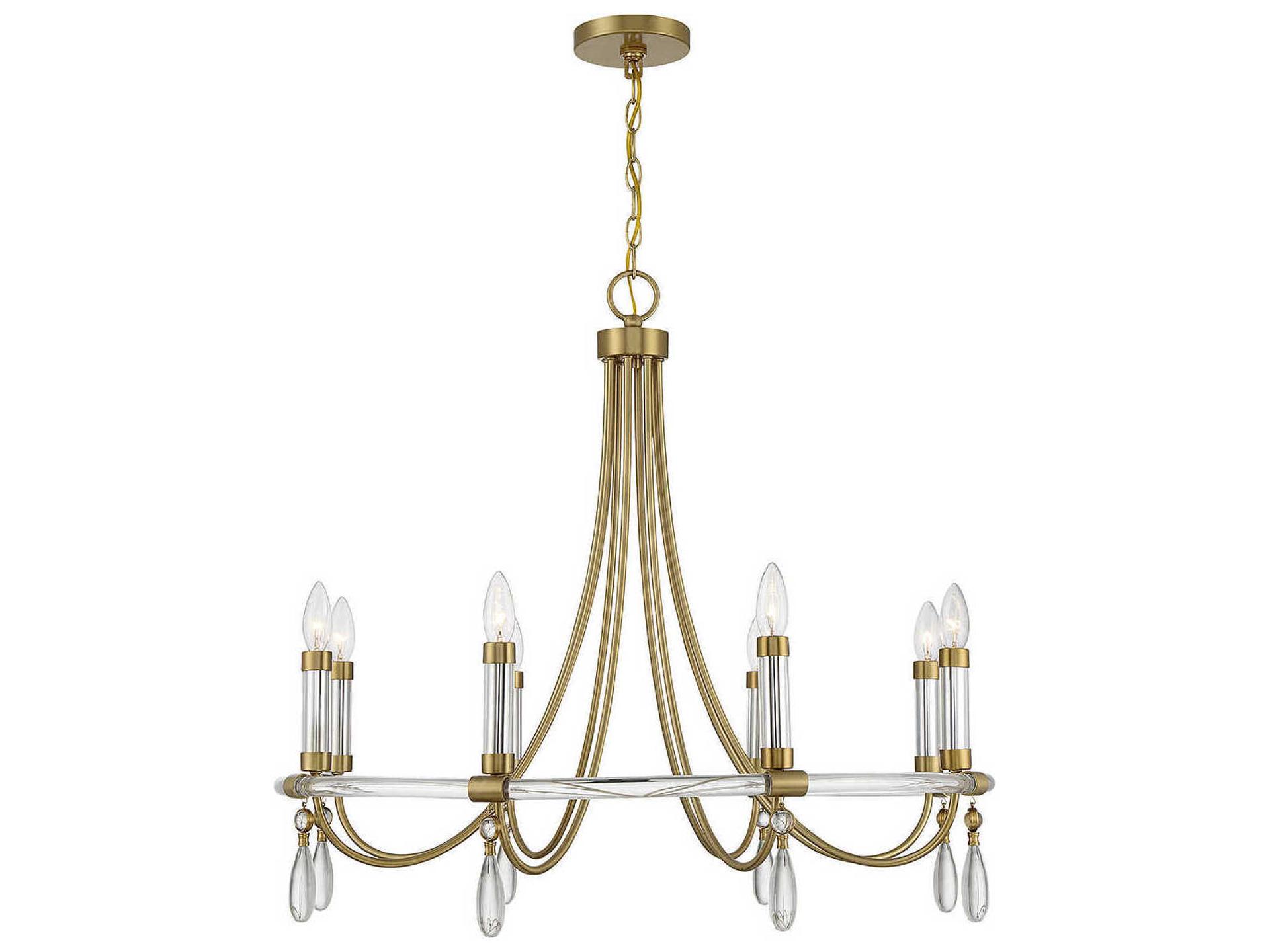 8-Light Mayfair Chandelier in Warm Brass and Chrome with Crystal Drops
