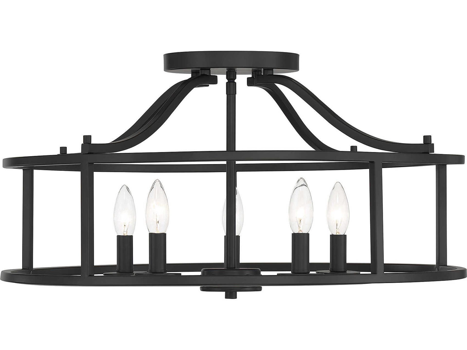 Savoy House Stockton 5-Light Matte Black Round Semi Flush Mount