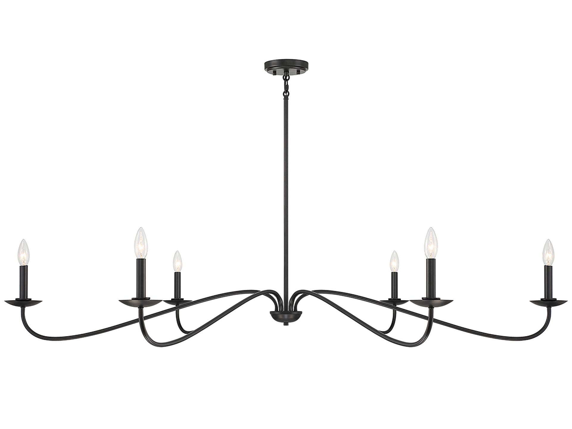 Meridian 6-Light Chandelier in Matte Black for Large Rooms